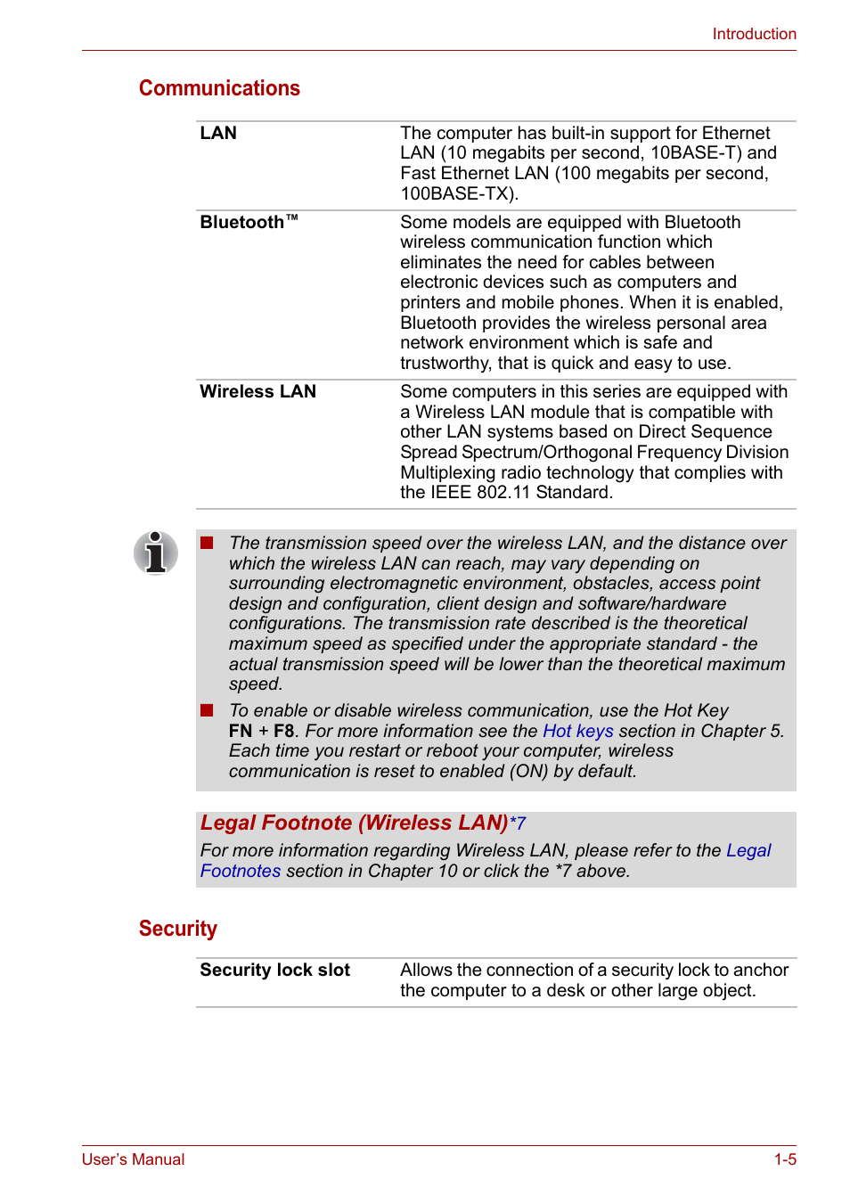 Communications security | Toshiba NB200 User Manual | Page 21 / 138