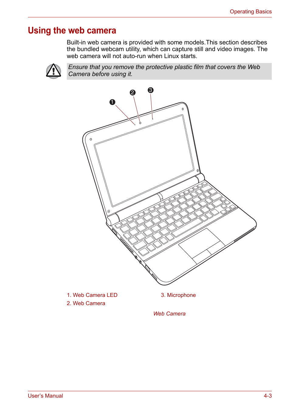 Using the web camera, Using the web camera -3 | Toshiba NB200 User Manual | Page 52 / 138