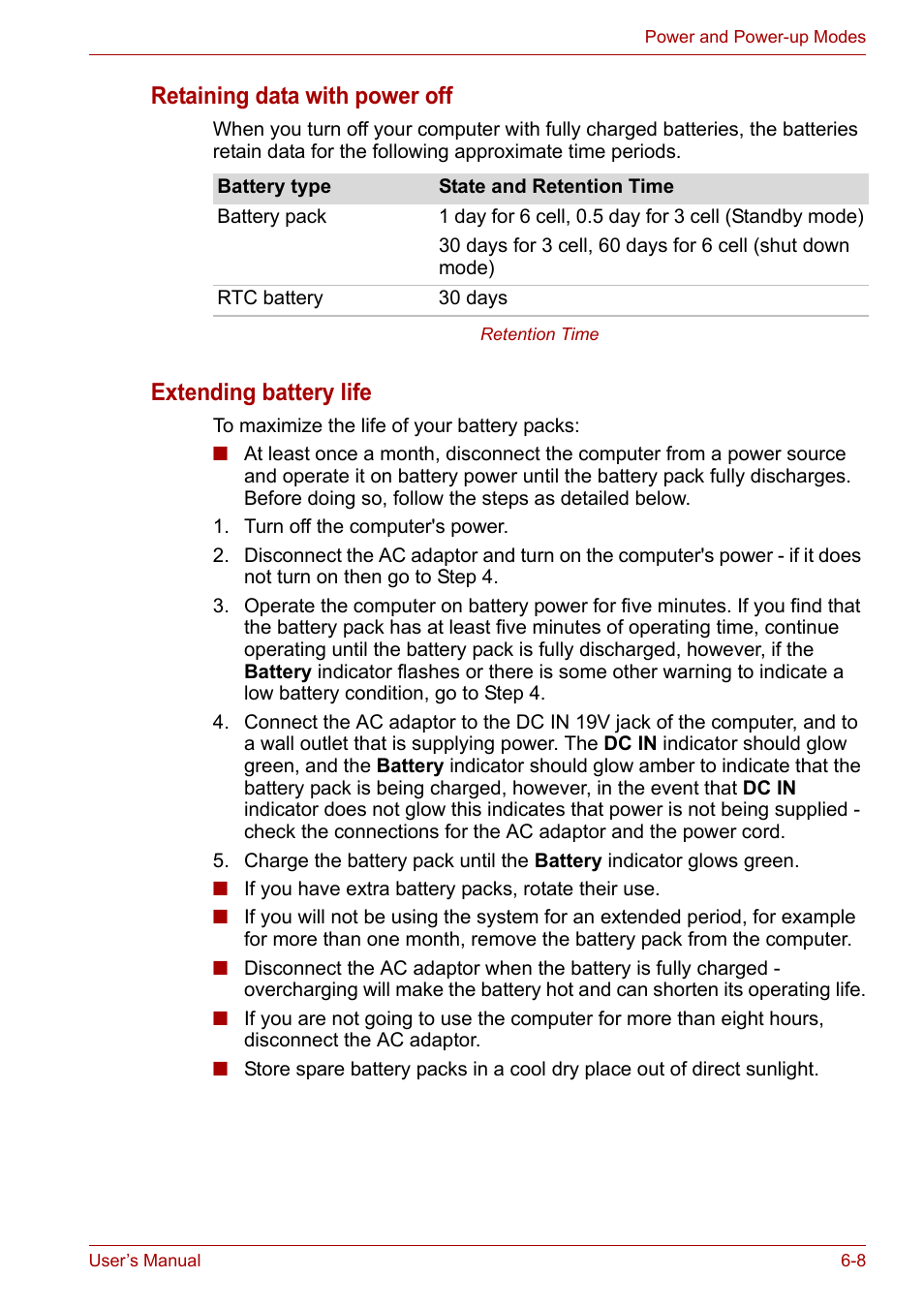 Retaining data with power off, Extending battery life | Toshiba NB200 User Manual | Page 79 / 138