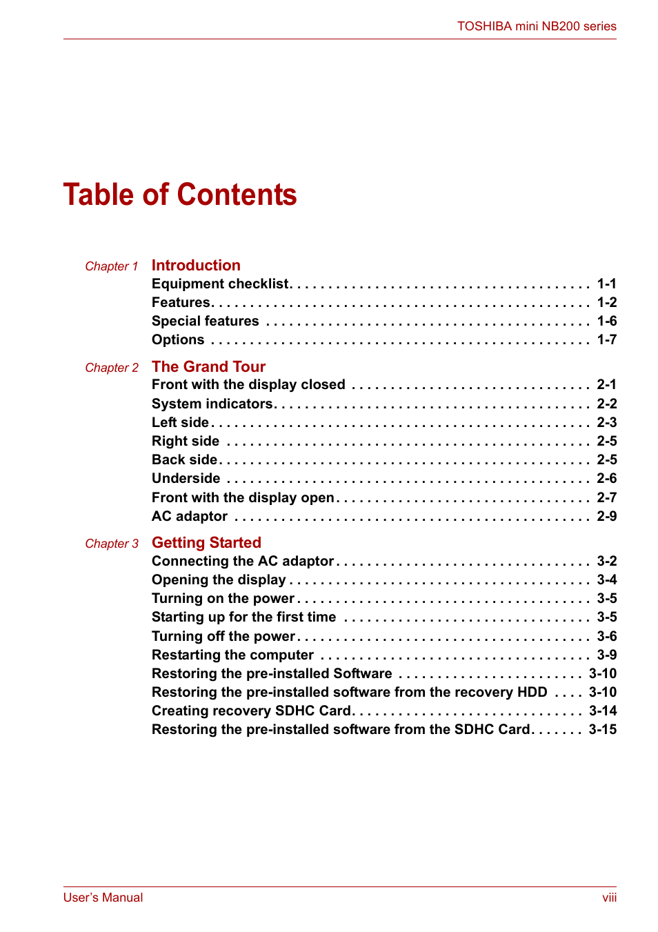 Toshiba NB200 User Manual | Page 8 / 138