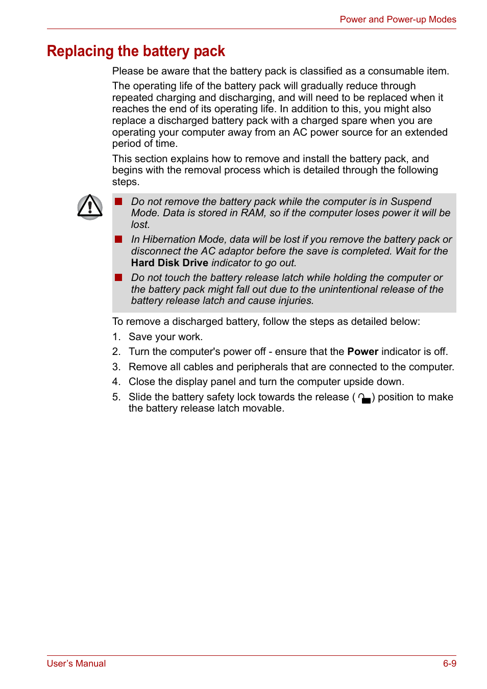 Replacing the battery pack, Replacing the battery pack -9 | Toshiba NB200 User Manual | Page 80 / 138