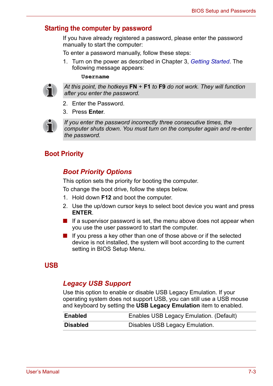 Starting the computer by password, Boot priority | Toshiba NB200 User Manual | Page 86 / 138
