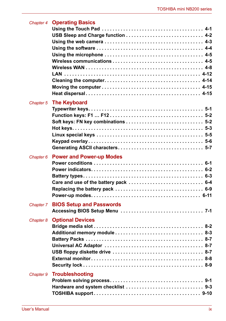 Toshiba NB200 User Manual | Page 9 / 138