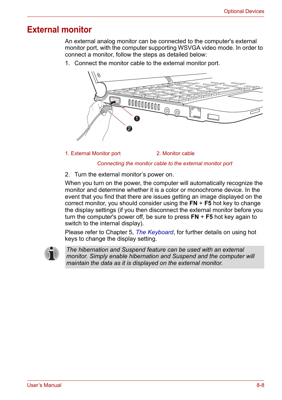 External monitor, External monitor -8 | Toshiba NB200 User Manual | Page 96 / 138