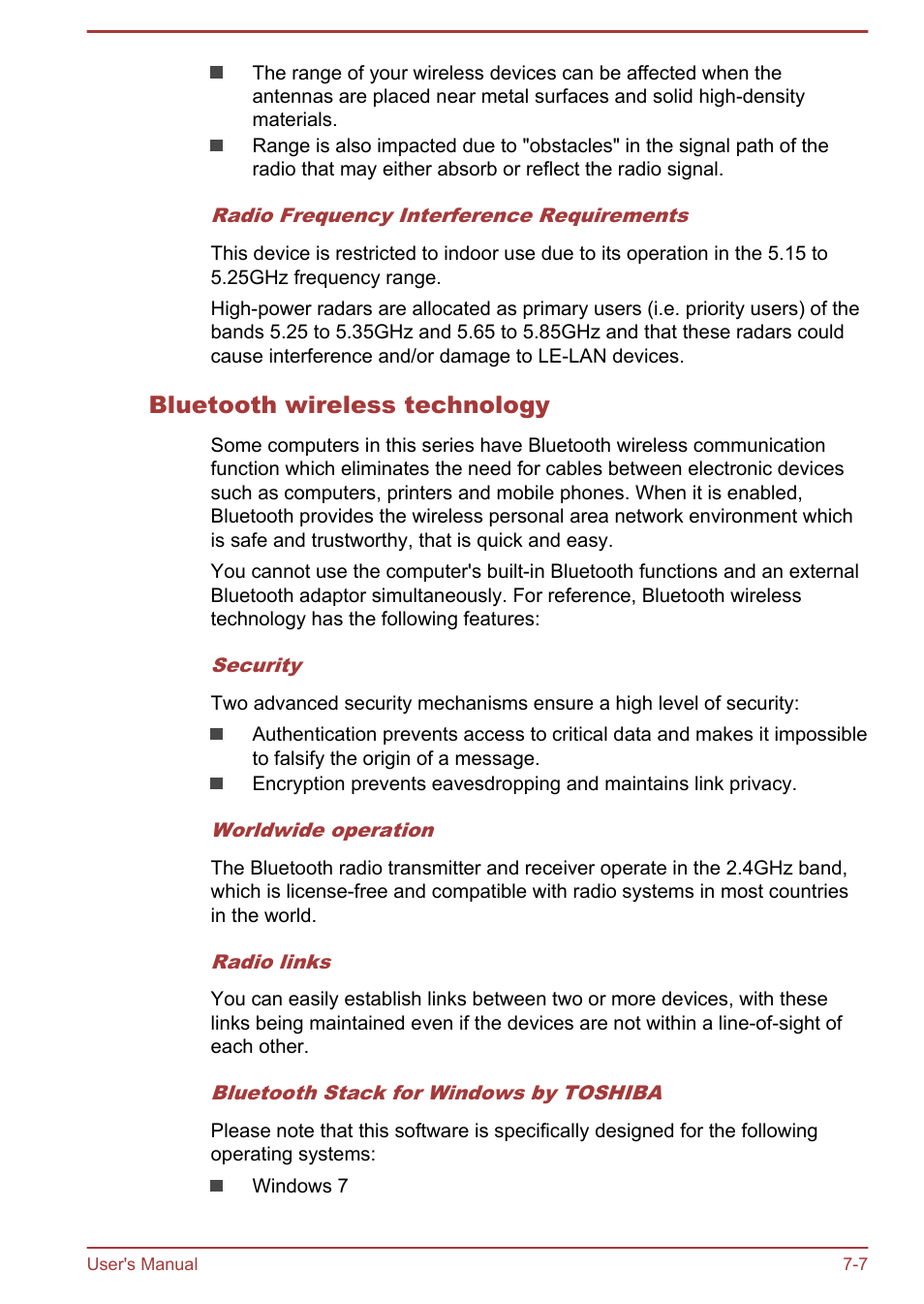 Bluetooth wireless technology | Toshiba Satellite Pro R50-B User Manual | Page 108 / 126