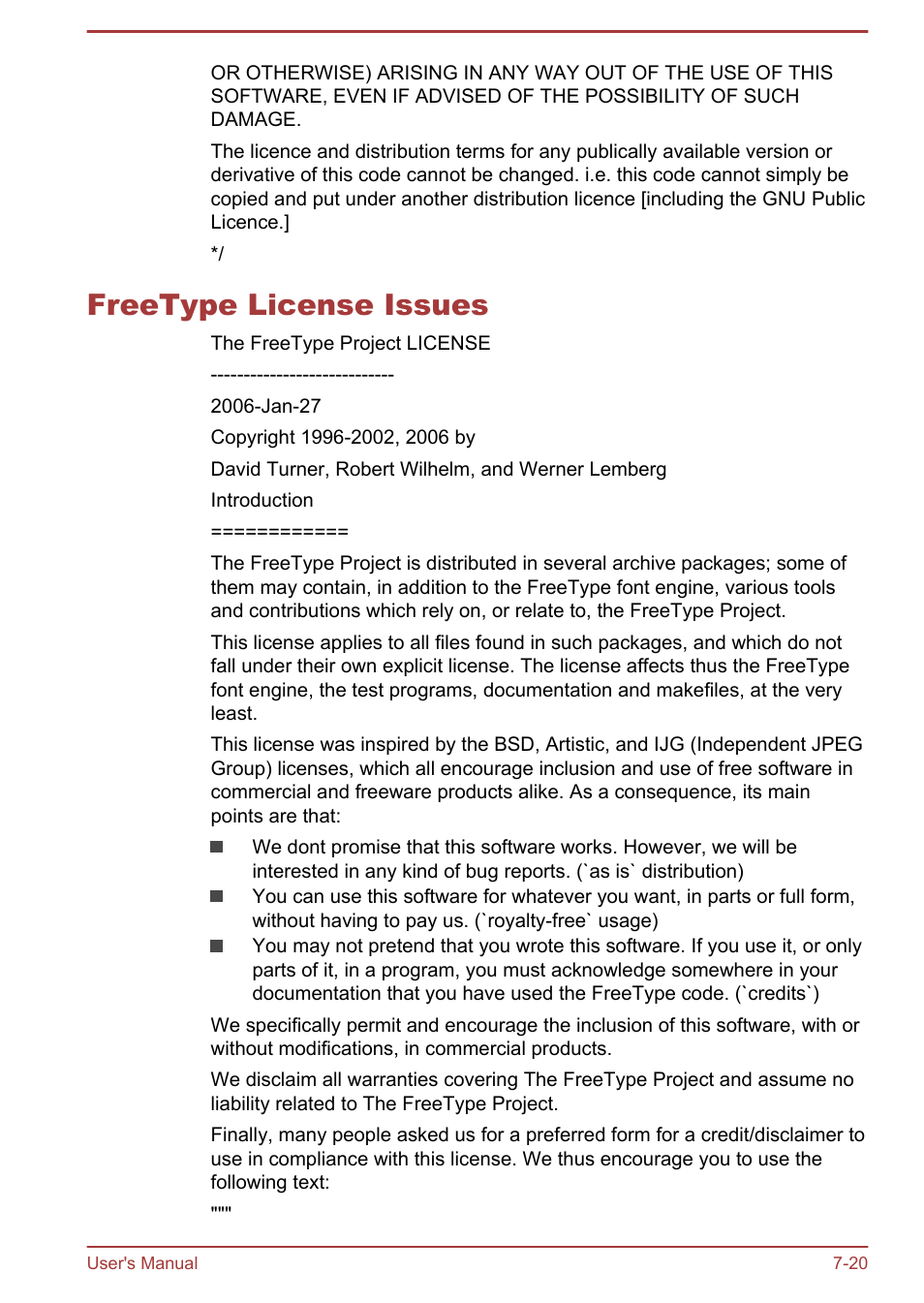 Freetype license issues, Freetype license issues -20 | Toshiba Satellite Pro R50-B User Manual | Page 121 / 126