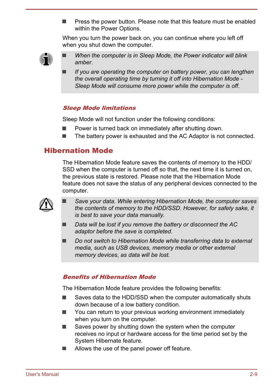 Hibernation mode | Toshiba Satellite Pro R50-B User Manual | Page 26 / 126