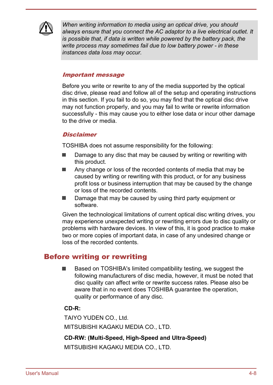 Before writing or rewriting | Toshiba Satellite Pro R50-B User Manual | Page 47 / 126