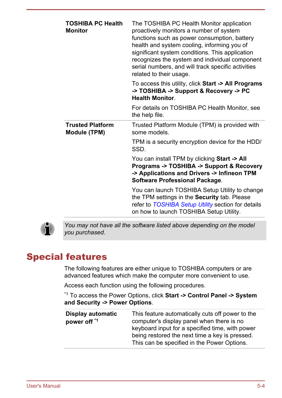 Special features, Special features -4 | Toshiba Satellite Pro R50-B User Manual | Page 74 / 126
