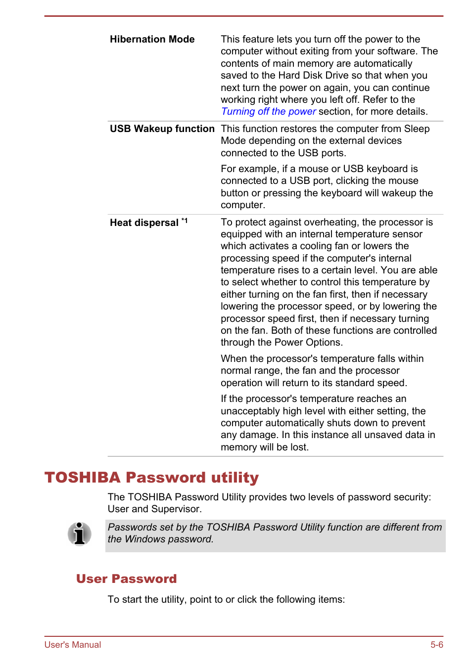 Toshiba password utility, User password, Toshiba password utility -6 | Toshiba Satellite Pro R50-B User Manual | Page 76 / 126