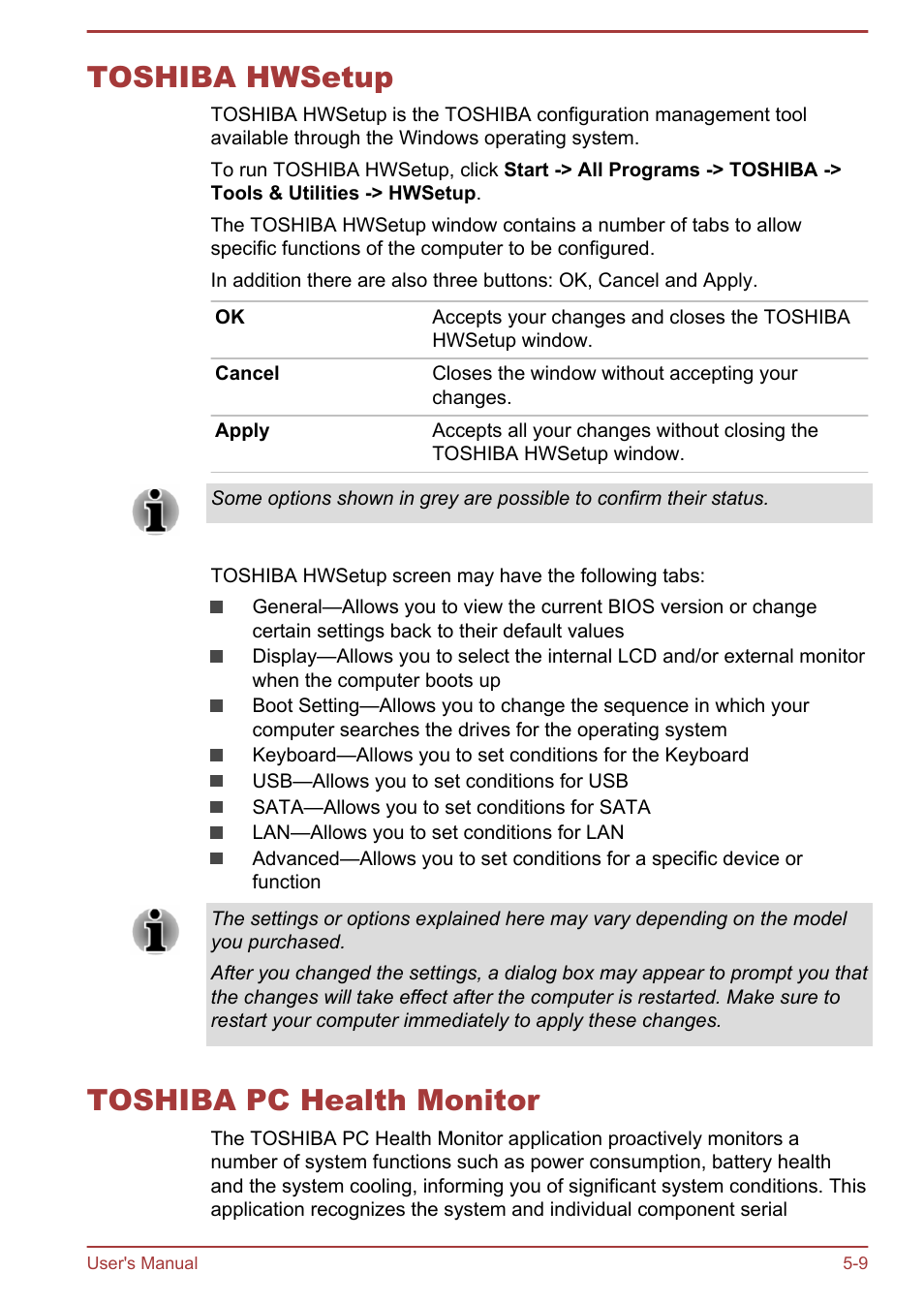 Toshiba hwsetup, Toshiba pc health monitor, Toshiba hwsetup -9 toshiba pc health monitor -9 | Toshiba Satellite Pro R50-B User Manual | Page 79 / 126