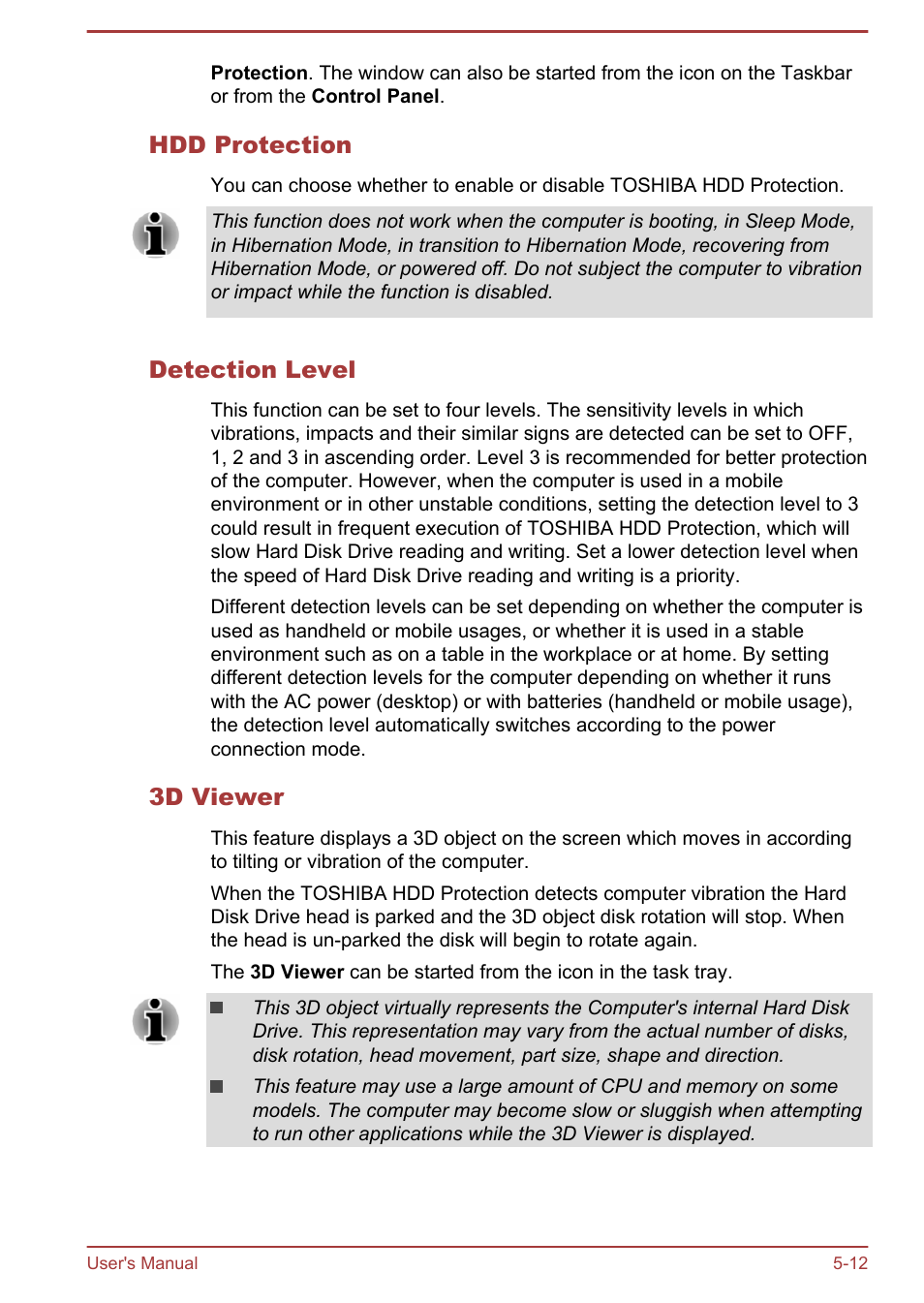 Hdd protection, Detection level, 3d viewer | Toshiba Satellite Pro R50-B User Manual | Page 82 / 126