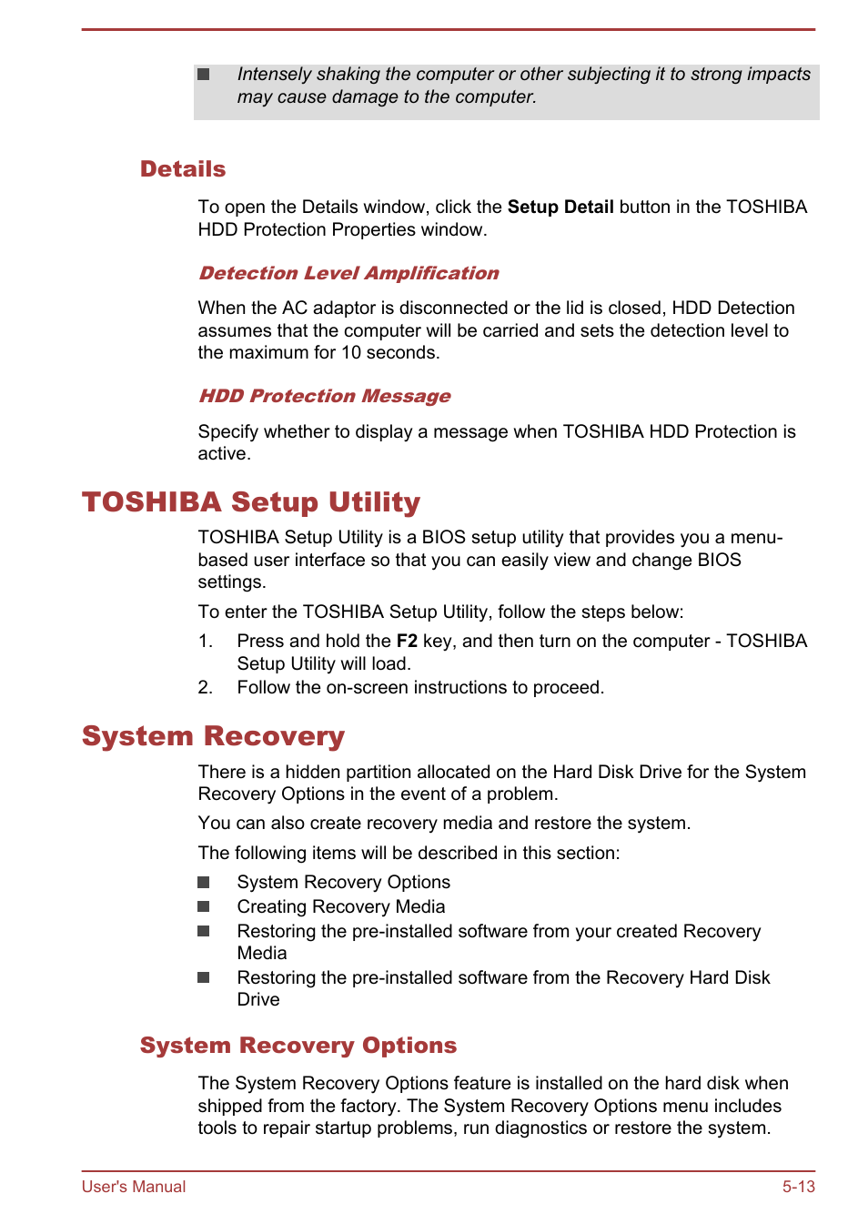 Details, Toshiba setup utility, System recovery | System recovery options, Toshiba setup utility -13 system recovery -13 | Toshiba Satellite Pro R50-B User Manual | Page 83 / 126