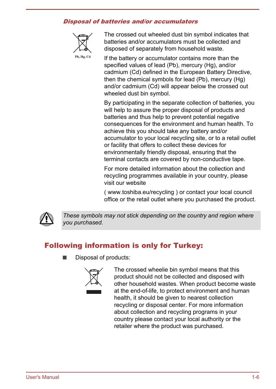 Following information is only for turkey | Toshiba Satellite Pro R50-B User Manual | Page 9 / 126