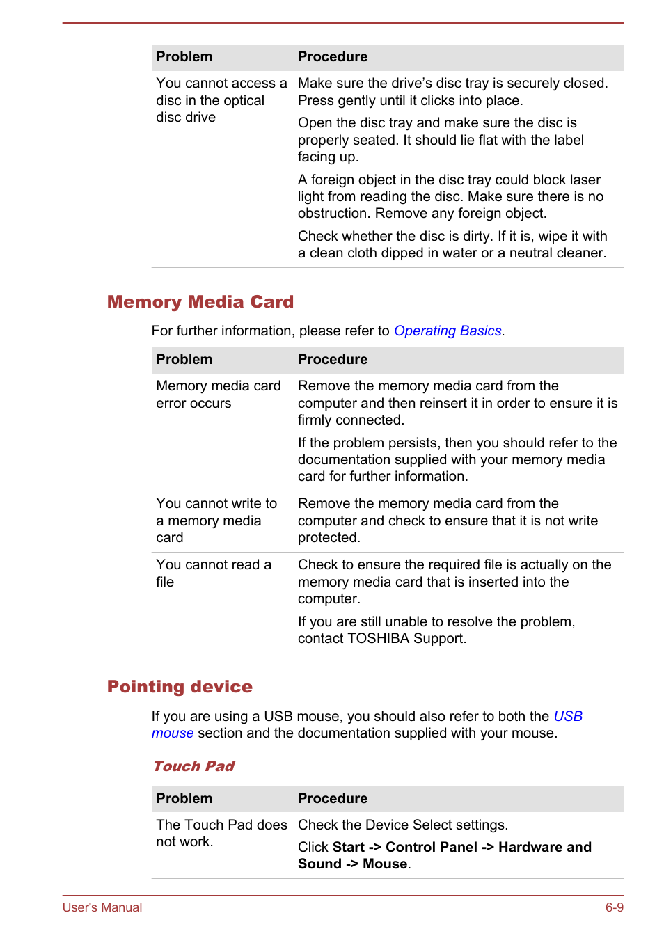 Memory media card, Pointing device | Toshiba Satellite Pro R50-B User Manual | Page 95 / 126