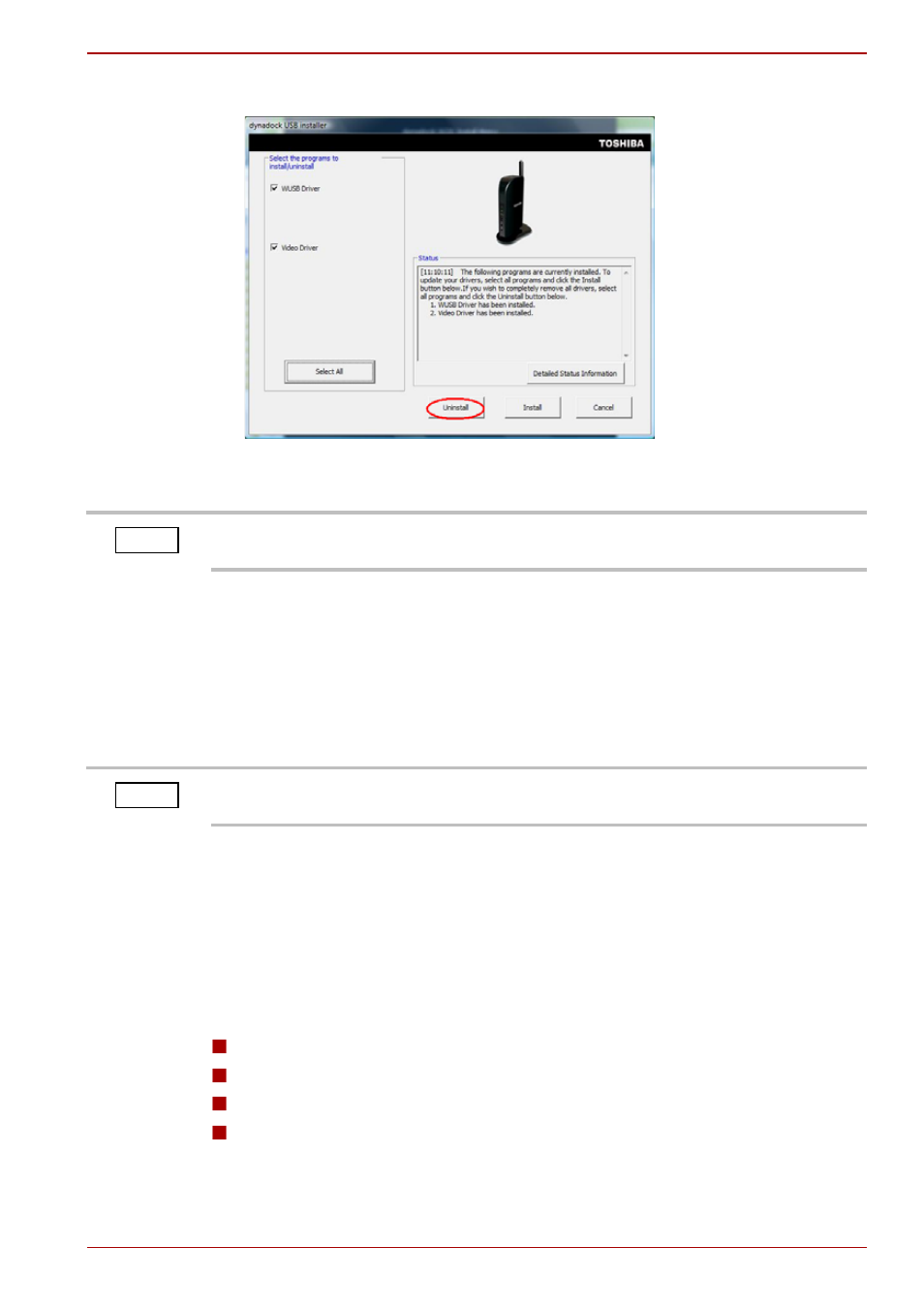 Adjusting video settings, Selecting extended mode or mirror mode, Of the dynadock™. see | Adjusting, Adjusting video settings” on | Toshiba Dynadock W20 User Manual | Page 37 / 62