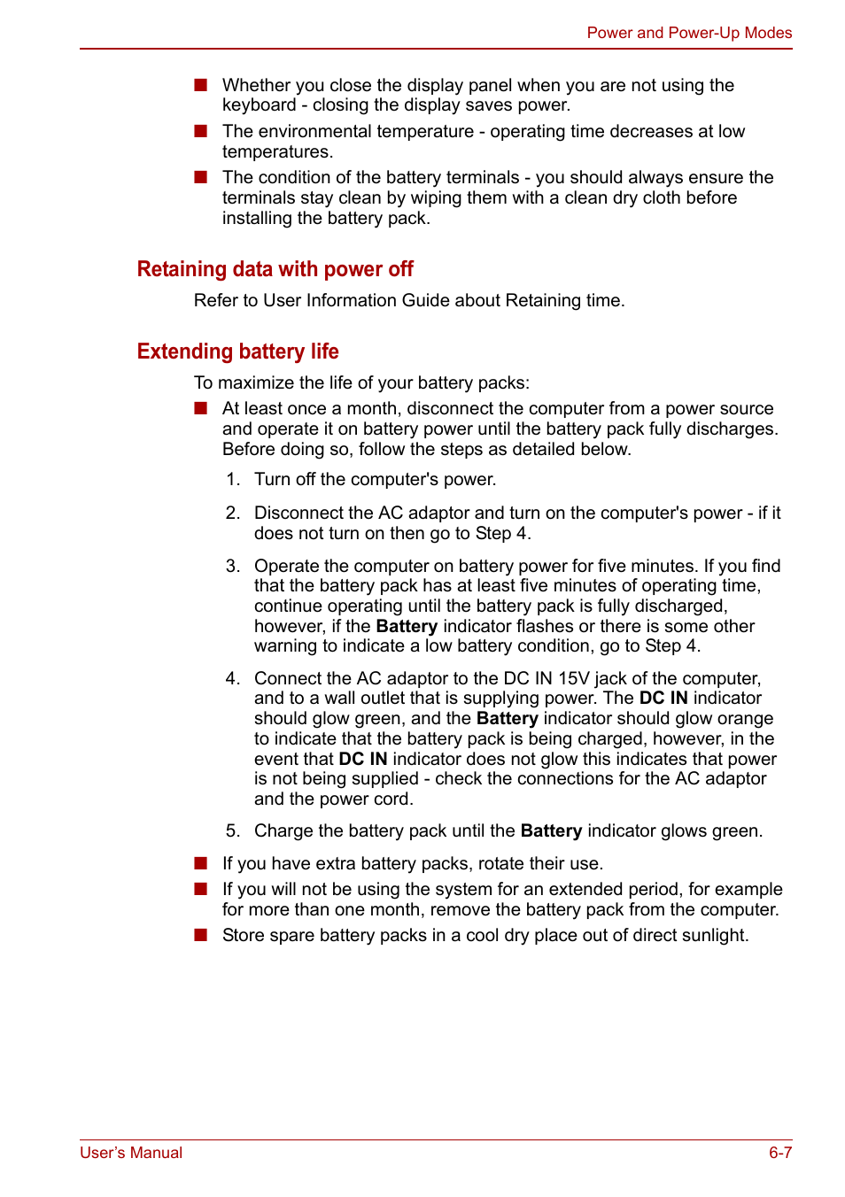 Retaining data with power off, Extending battery life | Toshiba Tecra M11 User Manual | Page 144 / 207