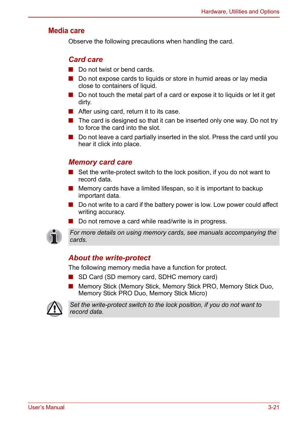 Media care | Toshiba Tecra M11 User Manual | Page 72 / 207