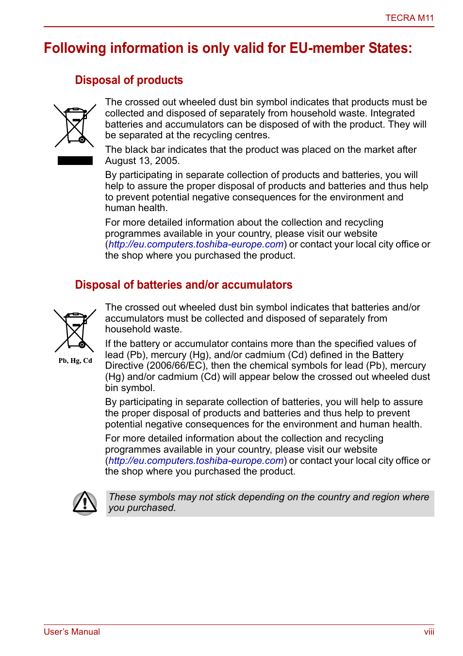Toshiba Tecra M11 User Manual | Page 8 / 207