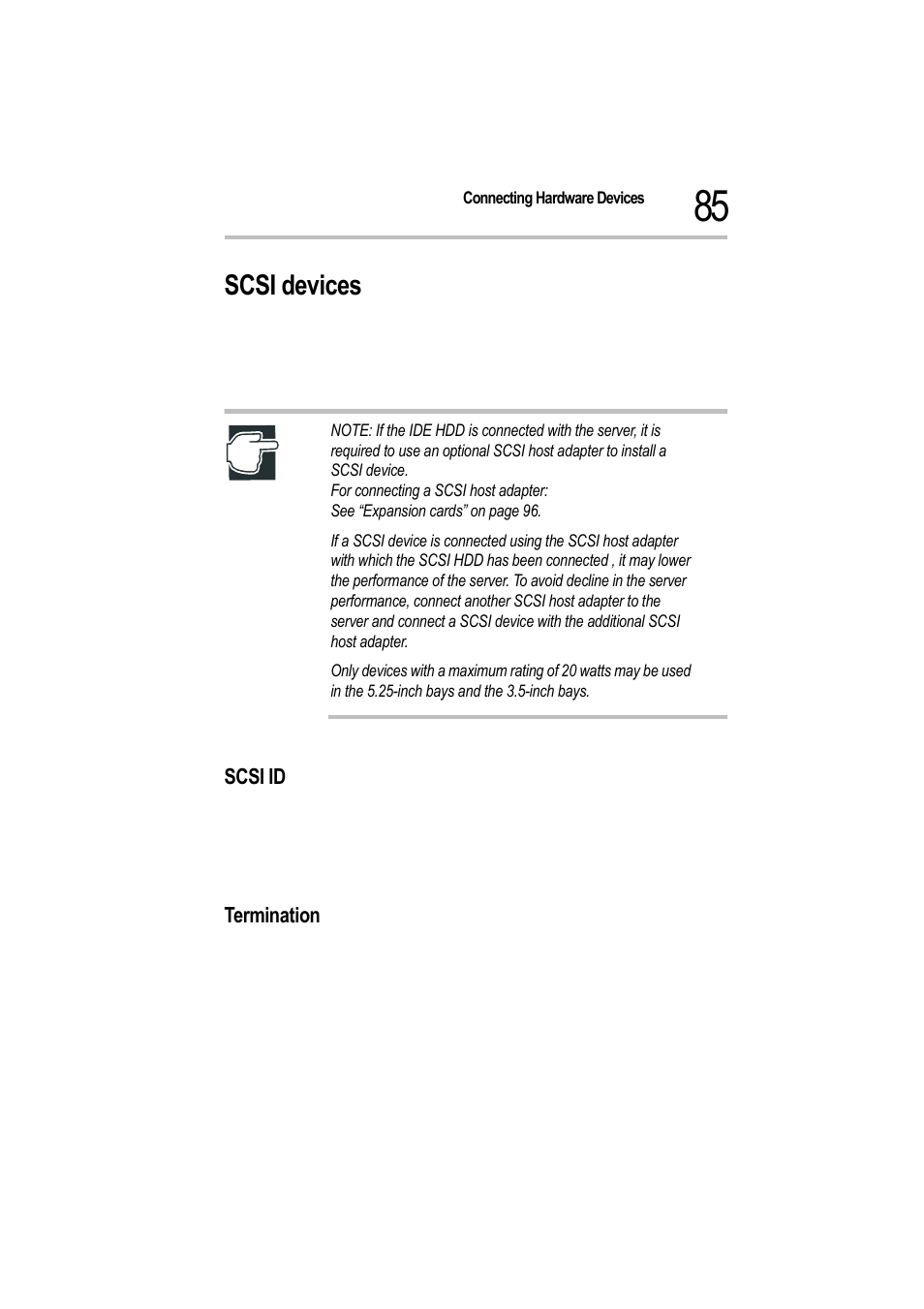 Scsi devices, Scsi id, Termination | Scsi id termination | Toshiba Magnia 550d User Manual | Page 102 / 208