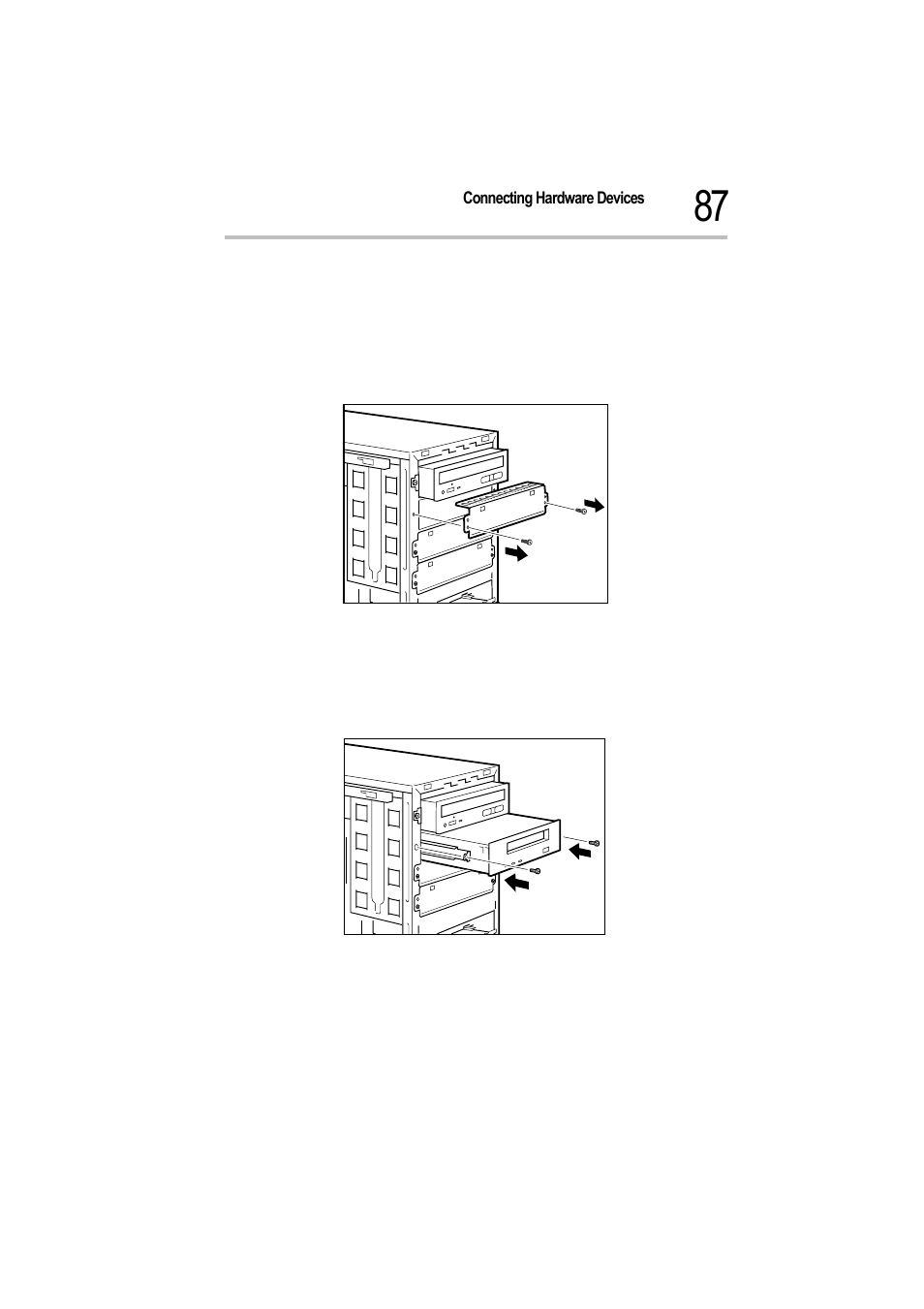 Removing the 5.25-inch shield cover, Inserting a scsi device | Toshiba Magnia 550d User Manual | Page 104 / 208