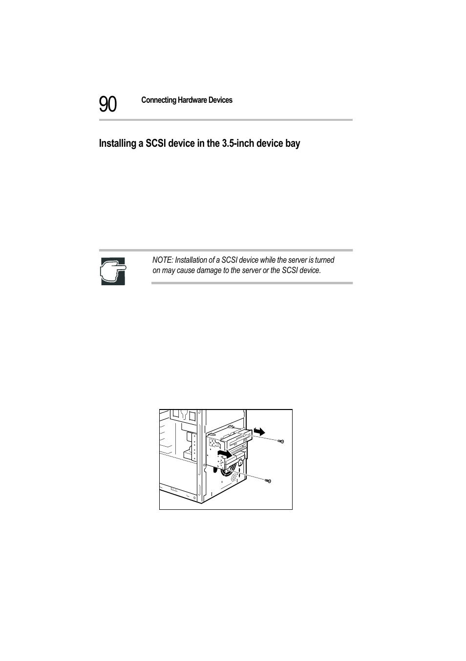 2 unplug the power cable, 3 remove the front door panel and side panel, Removing the drive carrier | Toshiba Magnia 550d User Manual | Page 107 / 208