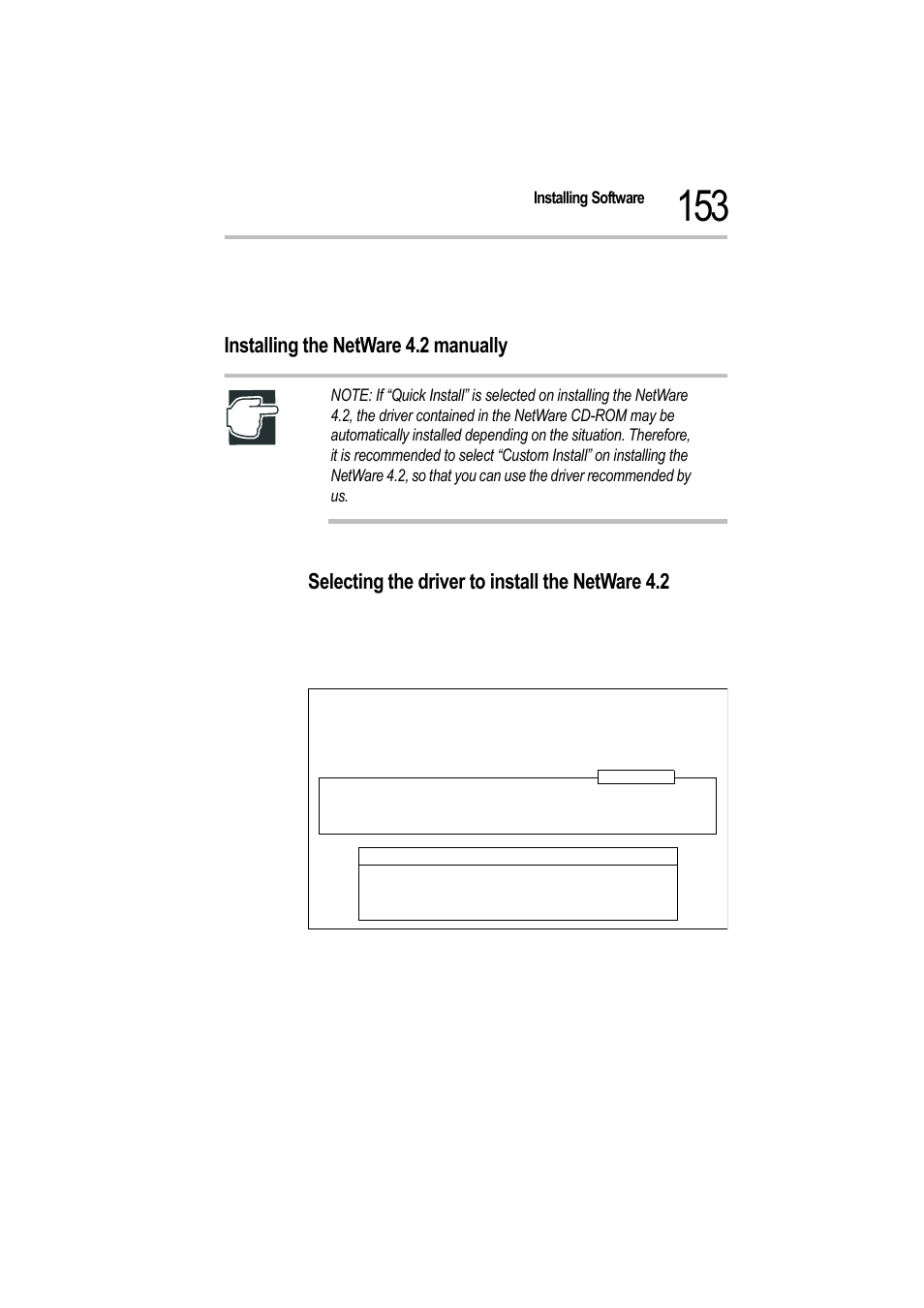 Installing the netware 4.2 manually, Selecting the driver to install the netware 4.2 | Toshiba Magnia 550d User Manual | Page 169 / 208