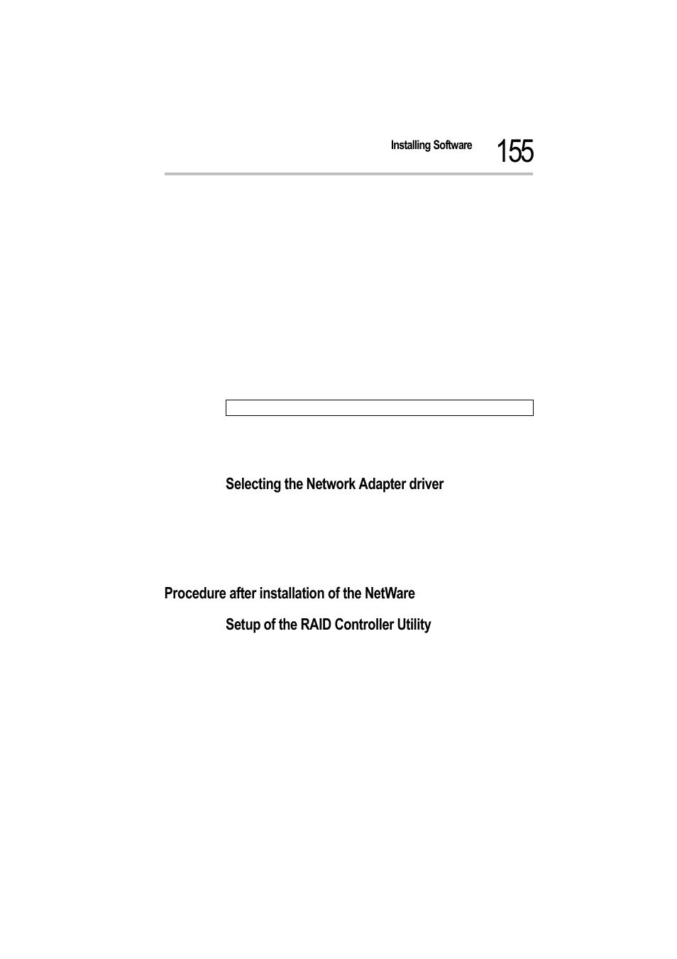 Selecting the network adapter driver, Procedure after installation of the netware, Setup of the raid controller utility | Toshiba Magnia 550d User Manual | Page 171 / 208