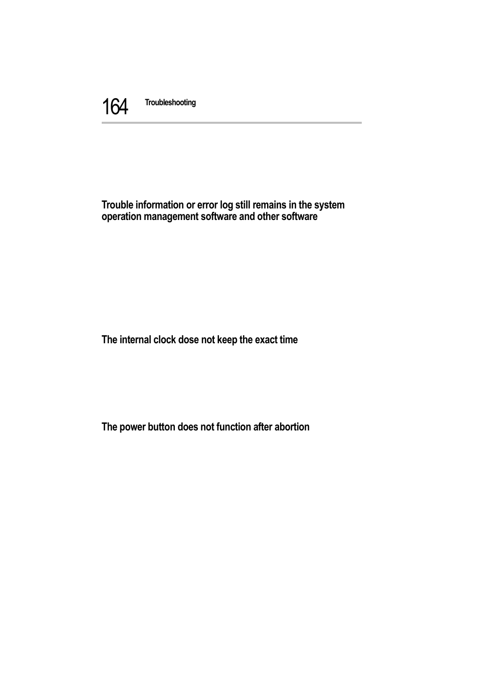 The internal clock dose not keep the exact time, The power button does not function after abortion | Toshiba Magnia 550d User Manual | Page 180 / 208