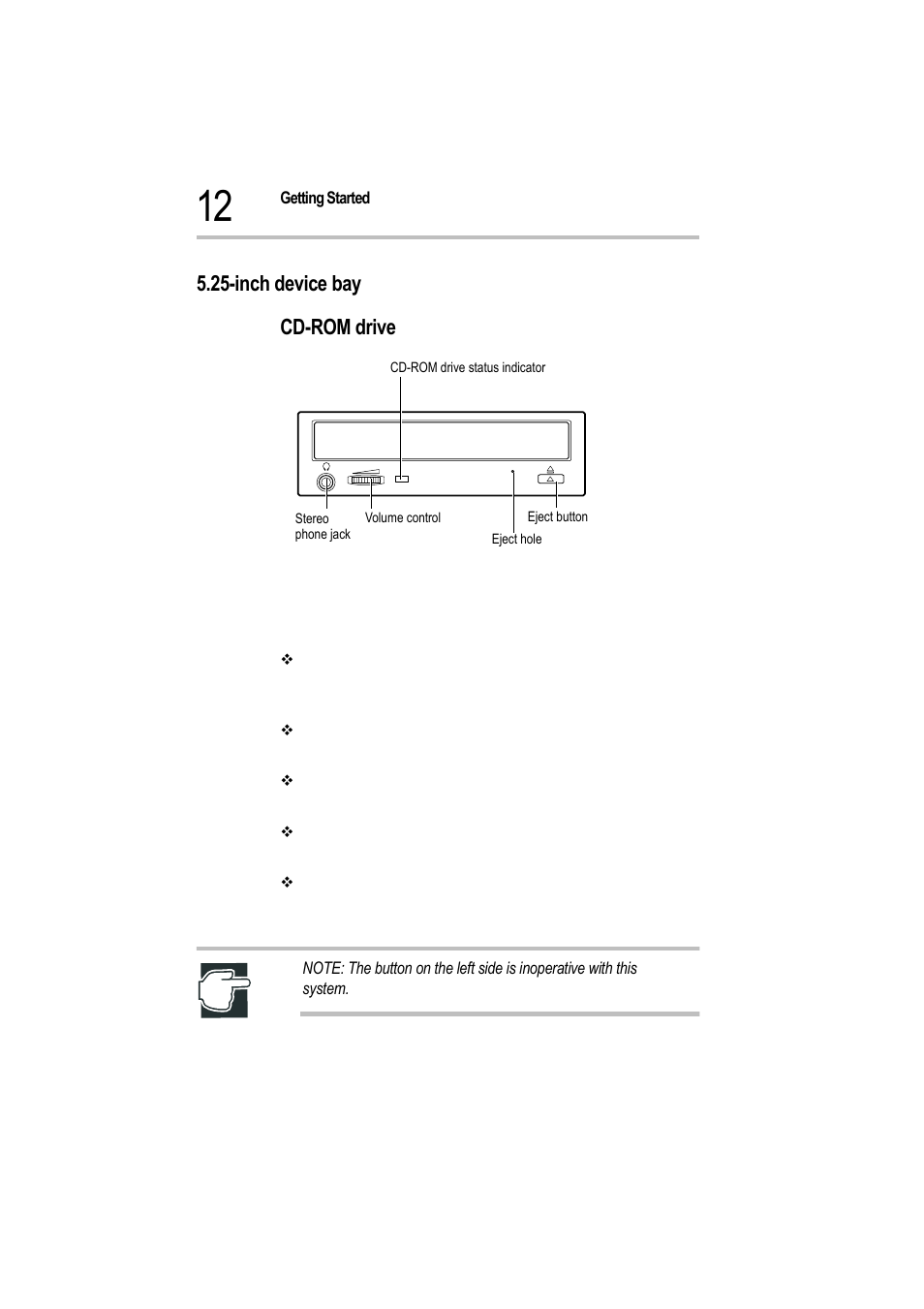 Inch device bay, Cd-rom drive, Front view of the cd-rom drive | Inch device bay cd-rom drive | Toshiba Magnia 550d User Manual | Page 29 / 208