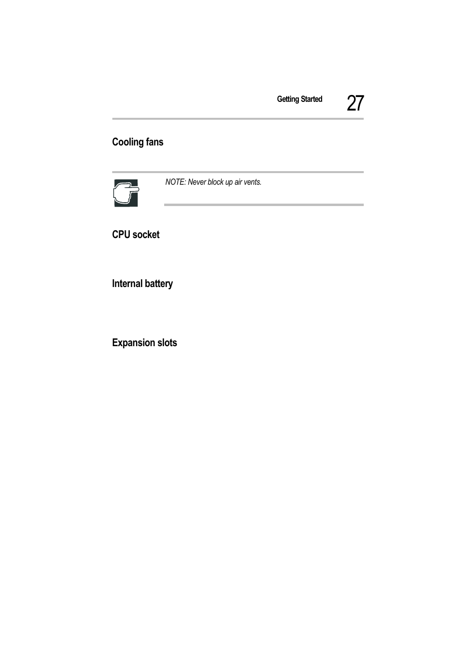 Cooling fans, Cpu socket, Internal battery | Expansion slots | Toshiba Magnia 550d User Manual | Page 44 / 208