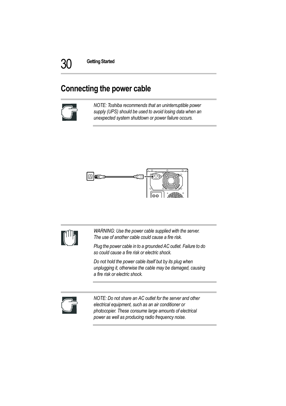 Connecting the power cable | Toshiba Magnia 550d User Manual | Page 47 / 208