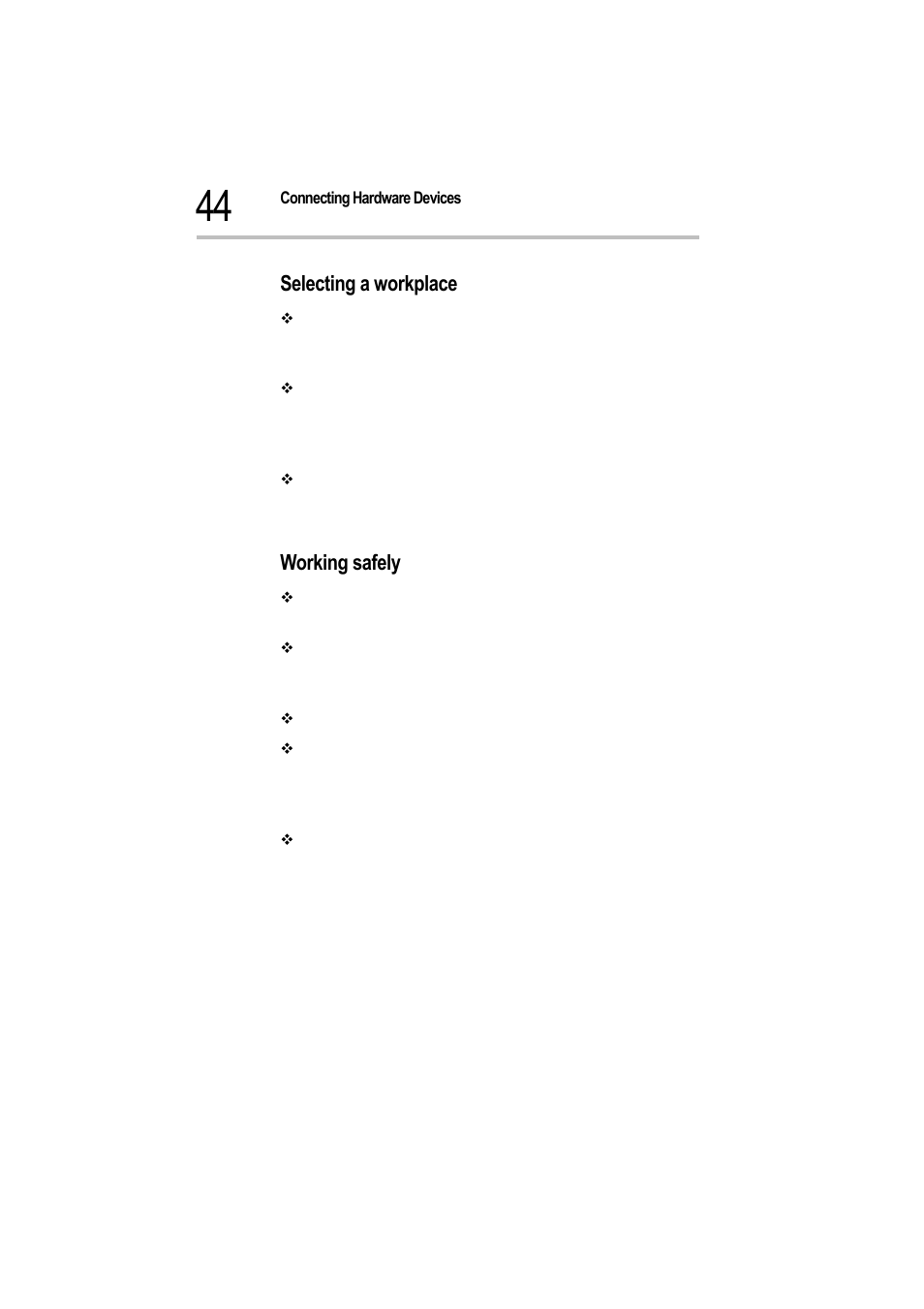 Selecting a workplace, Working safely | Toshiba Magnia 550d User Manual | Page 61 / 208