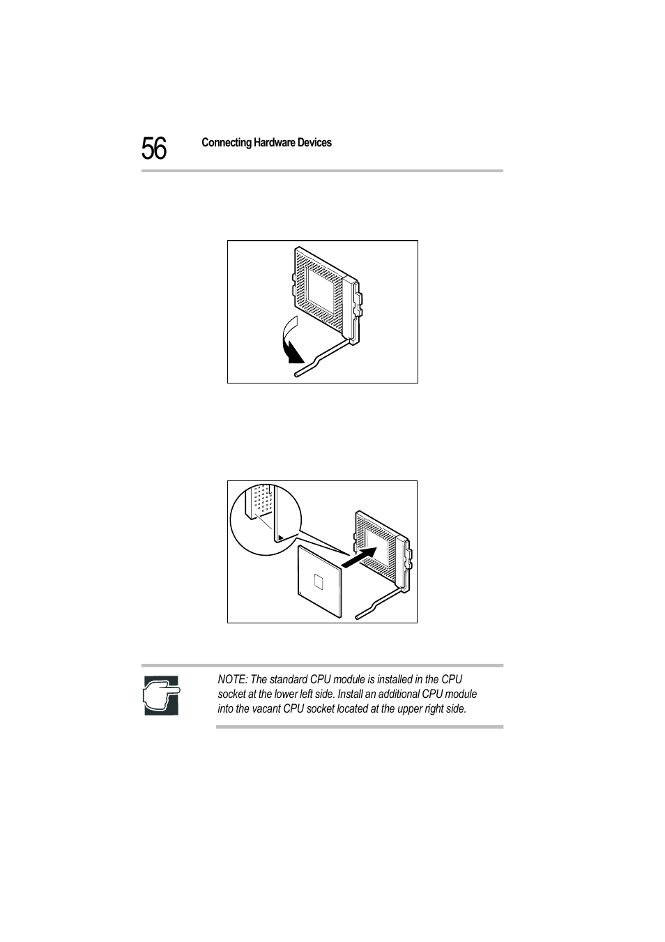 Release the lock lever, Inserting a cpu module | Toshiba Magnia 550d User Manual | Page 73 / 208