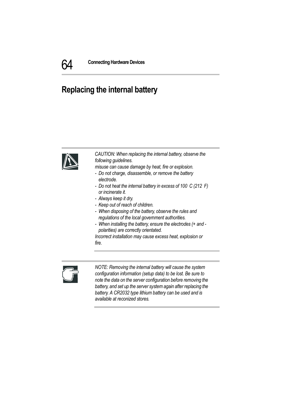 Replacing the internal battery | Toshiba Magnia 550d User Manual | Page 81 / 208