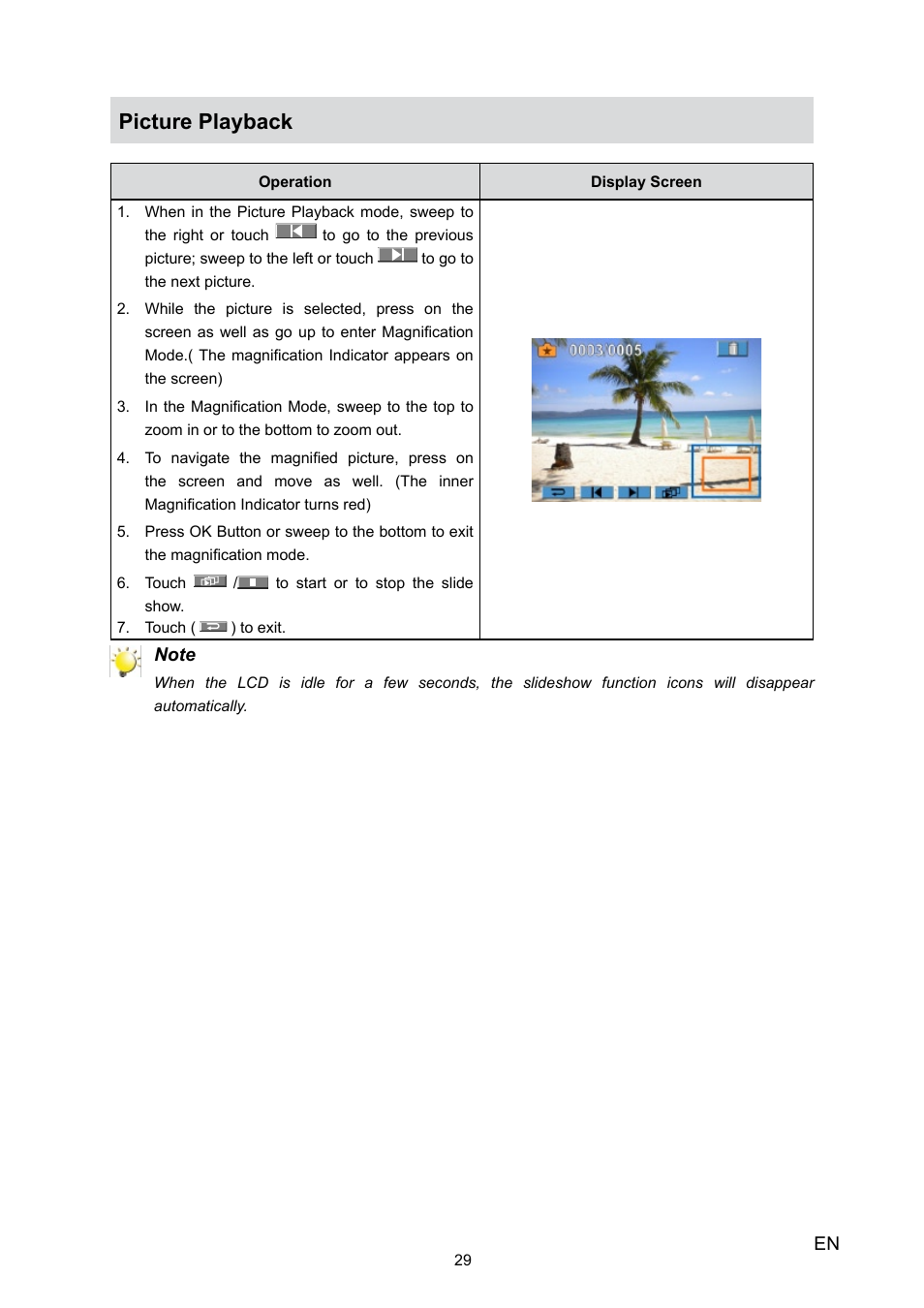 Picture playback | Toshiba Camileo H30 User Manual | Page 29 / 52