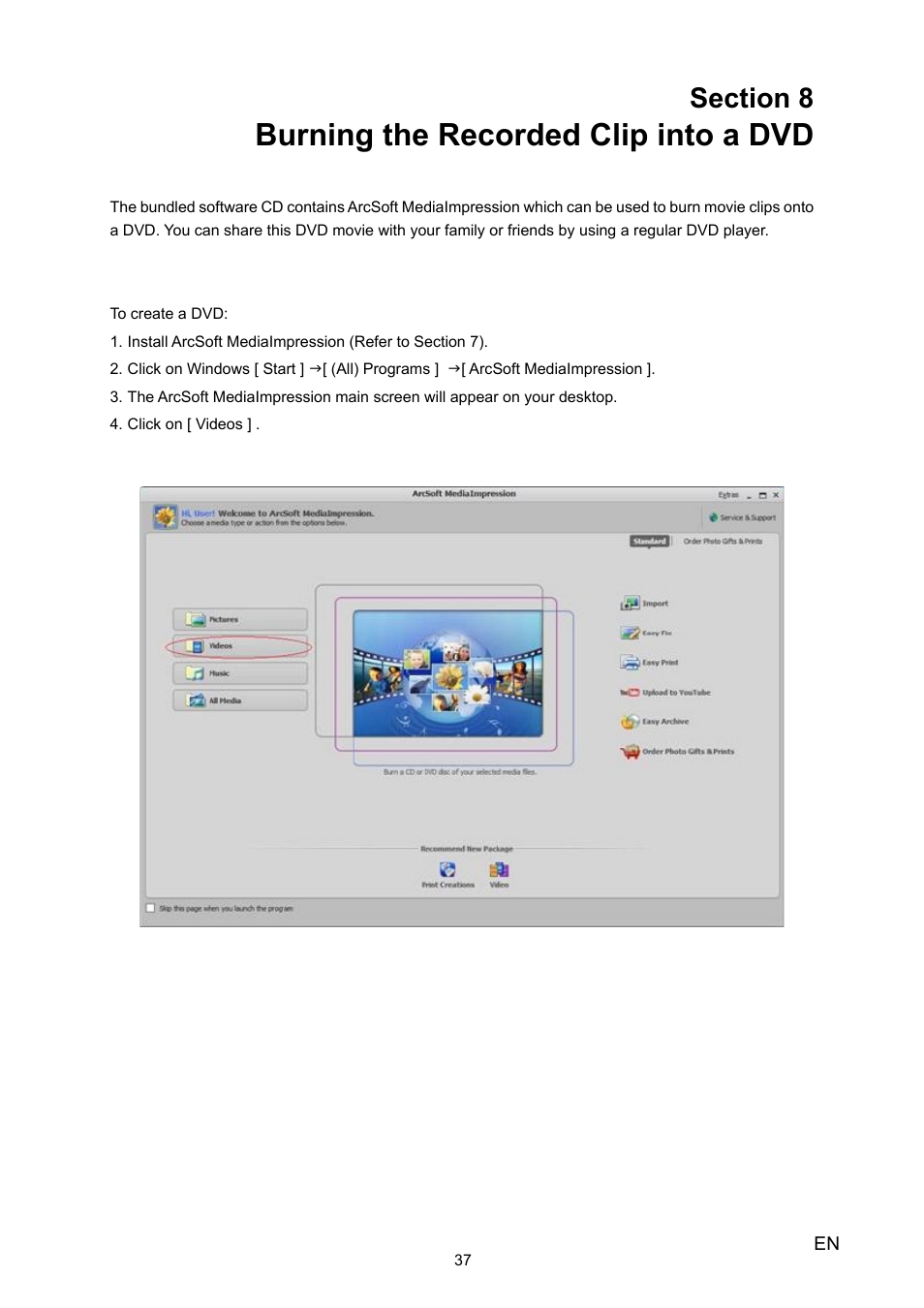 Burning the recorded clip into a dvd | Toshiba Camileo H30 User Manual | Page 37 / 52