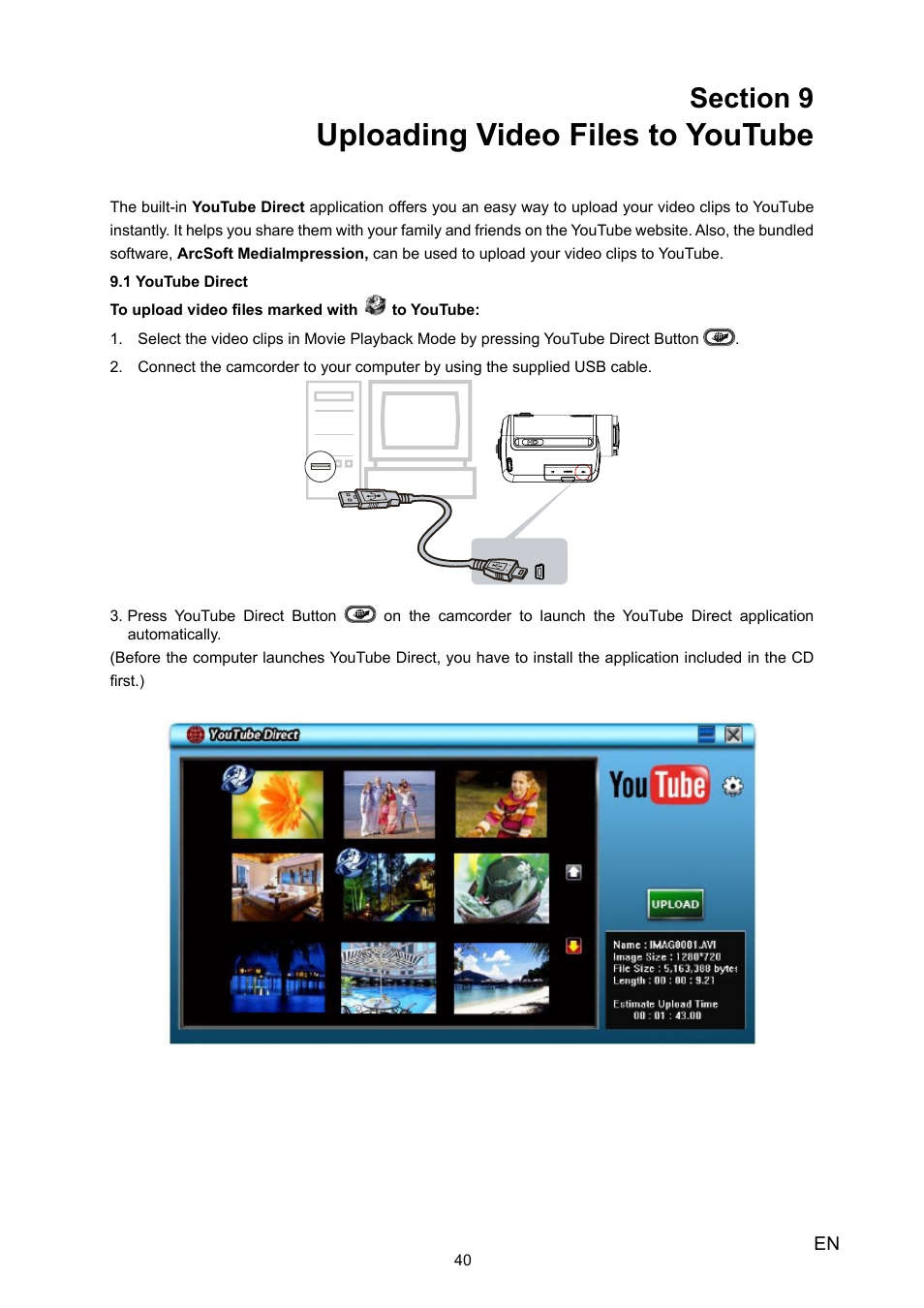 Uploading video files to youtube | Toshiba Camileo H30 User Manual | Page 40 / 52