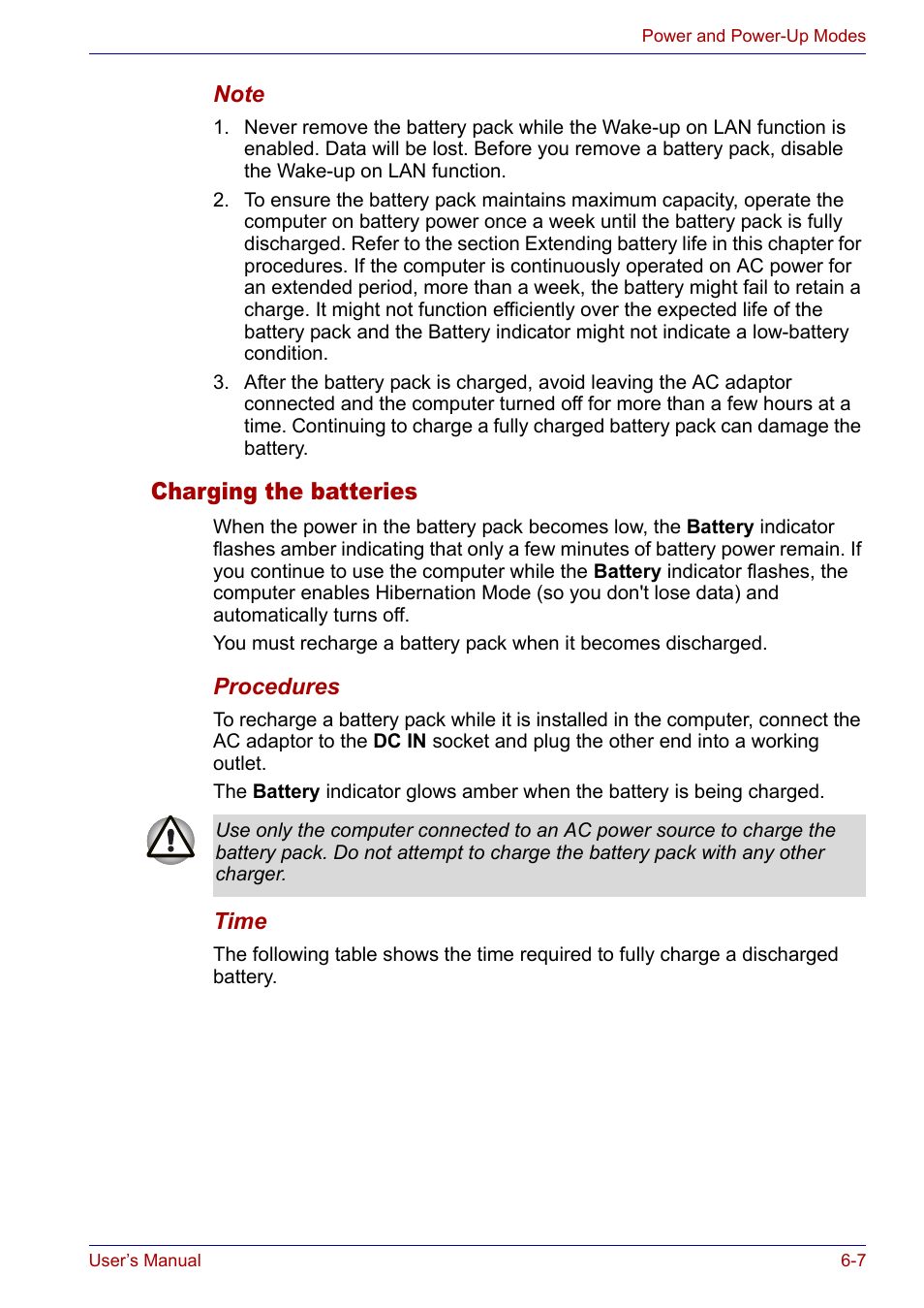 Charging the batteries, Charging the batteries -7 | Toshiba SATELLITE M30X User Manual | Page 100 / 155