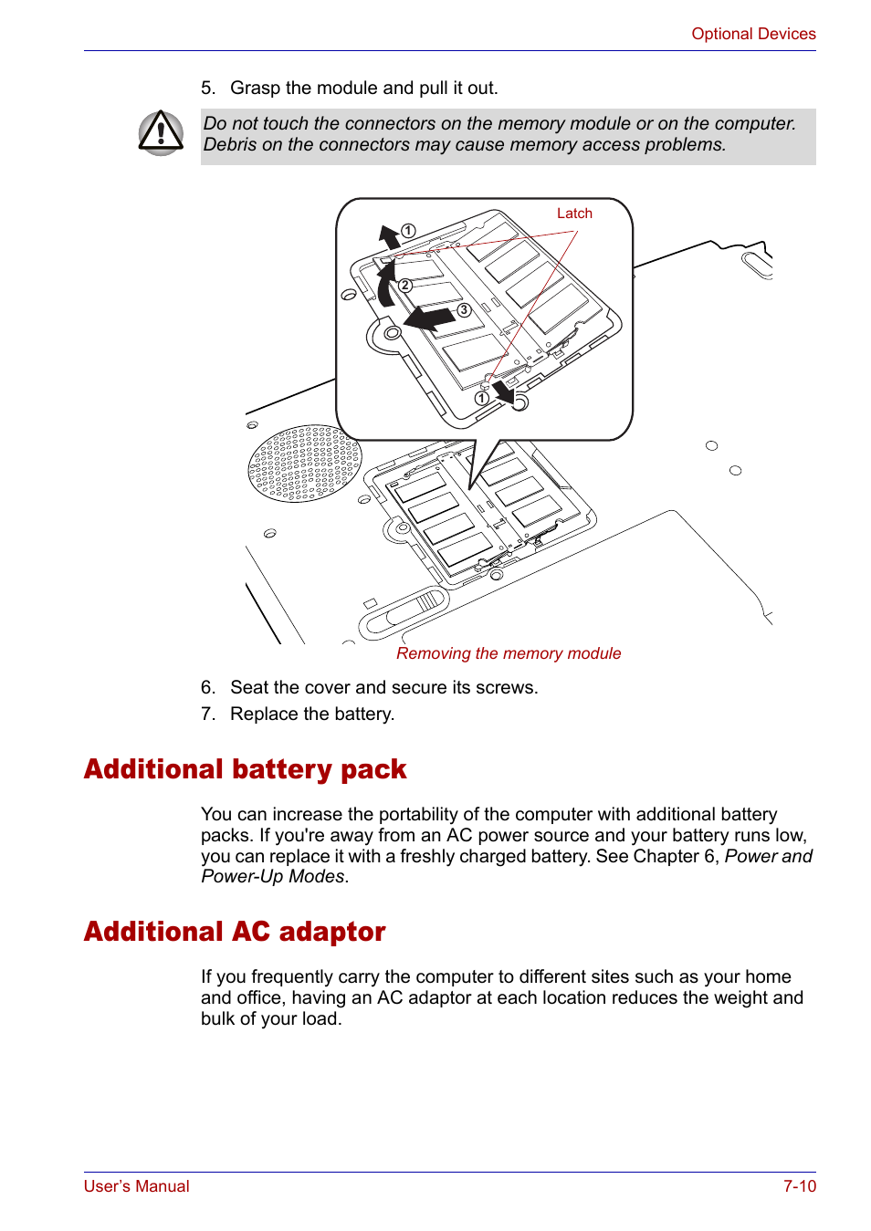 Additional battery pack, Additional ac adaptor | Toshiba SATELLITE M30X User Manual | Page 116 / 155