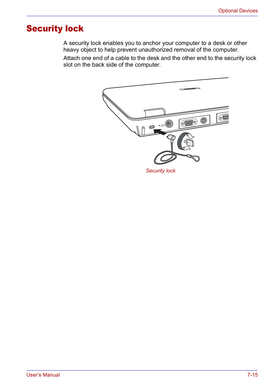 Security lock, Security lock -15 | Toshiba SATELLITE M30X User Manual | Page 121 / 155