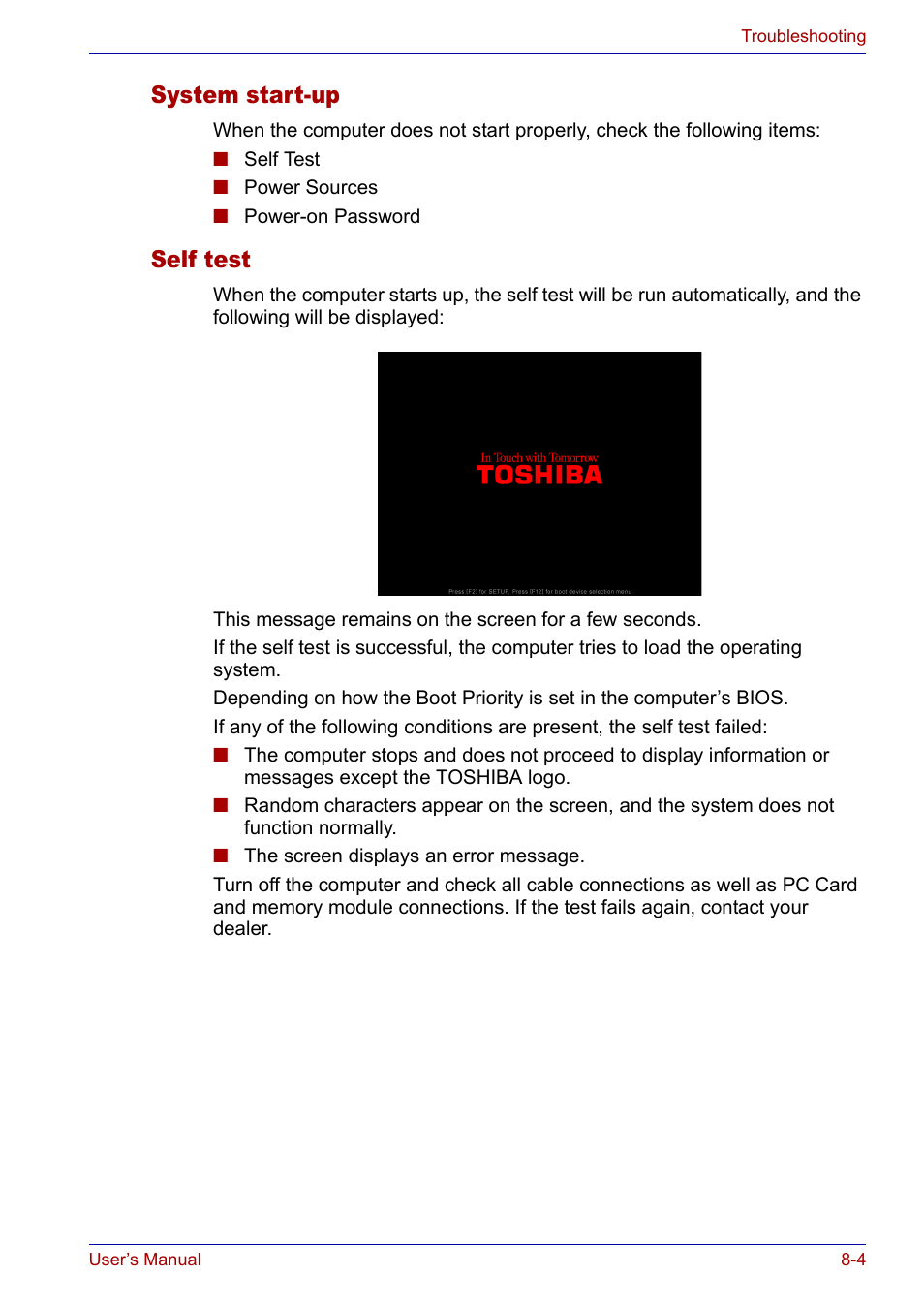 System start-up, Self test, System start-up -4 self test -4 | Toshiba SATELLITE M30X User Manual | Page 125 / 155