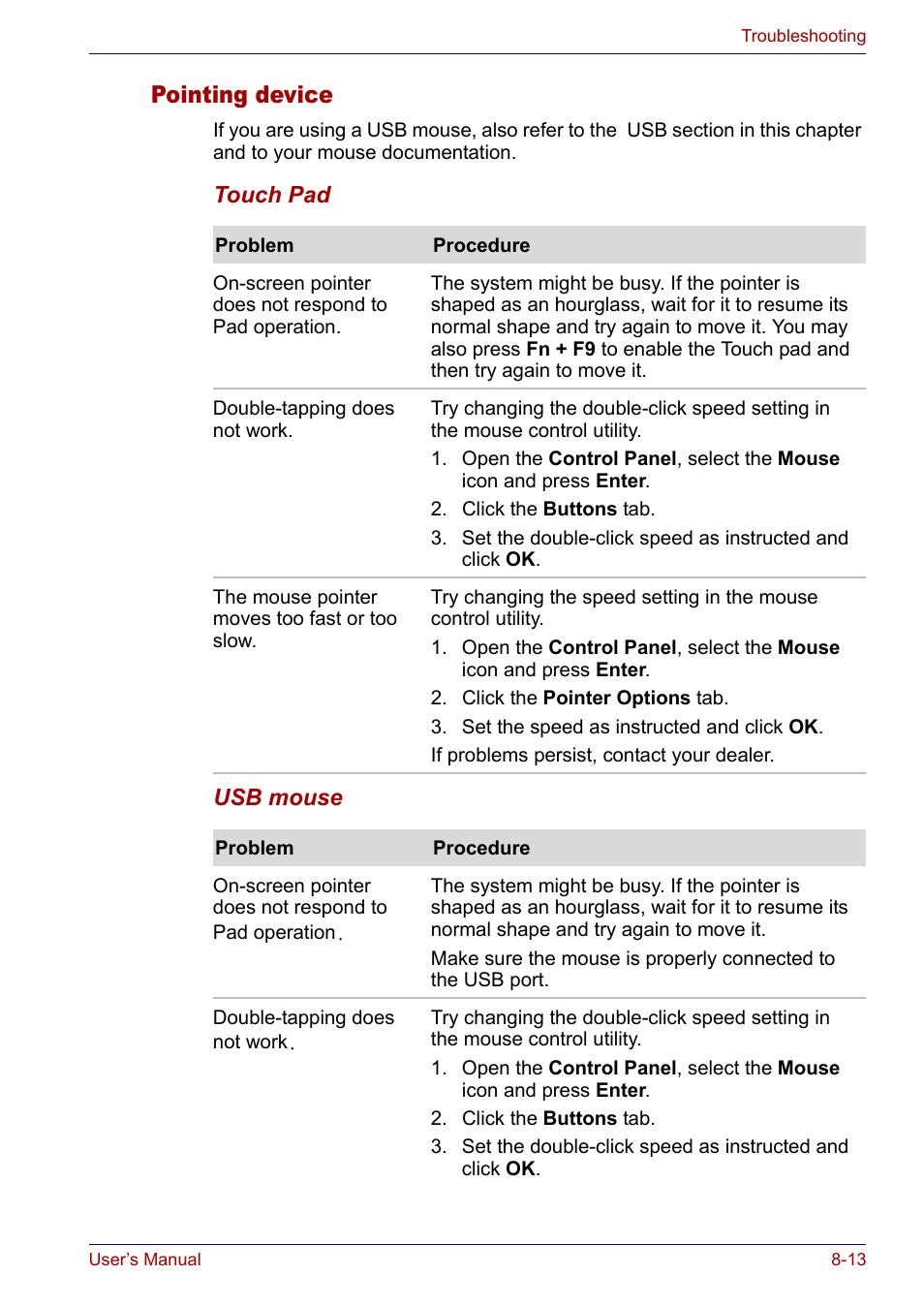 Pointing device, Pointing device -13 | Toshiba SATELLITE M30X User Manual | Page 134 / 155