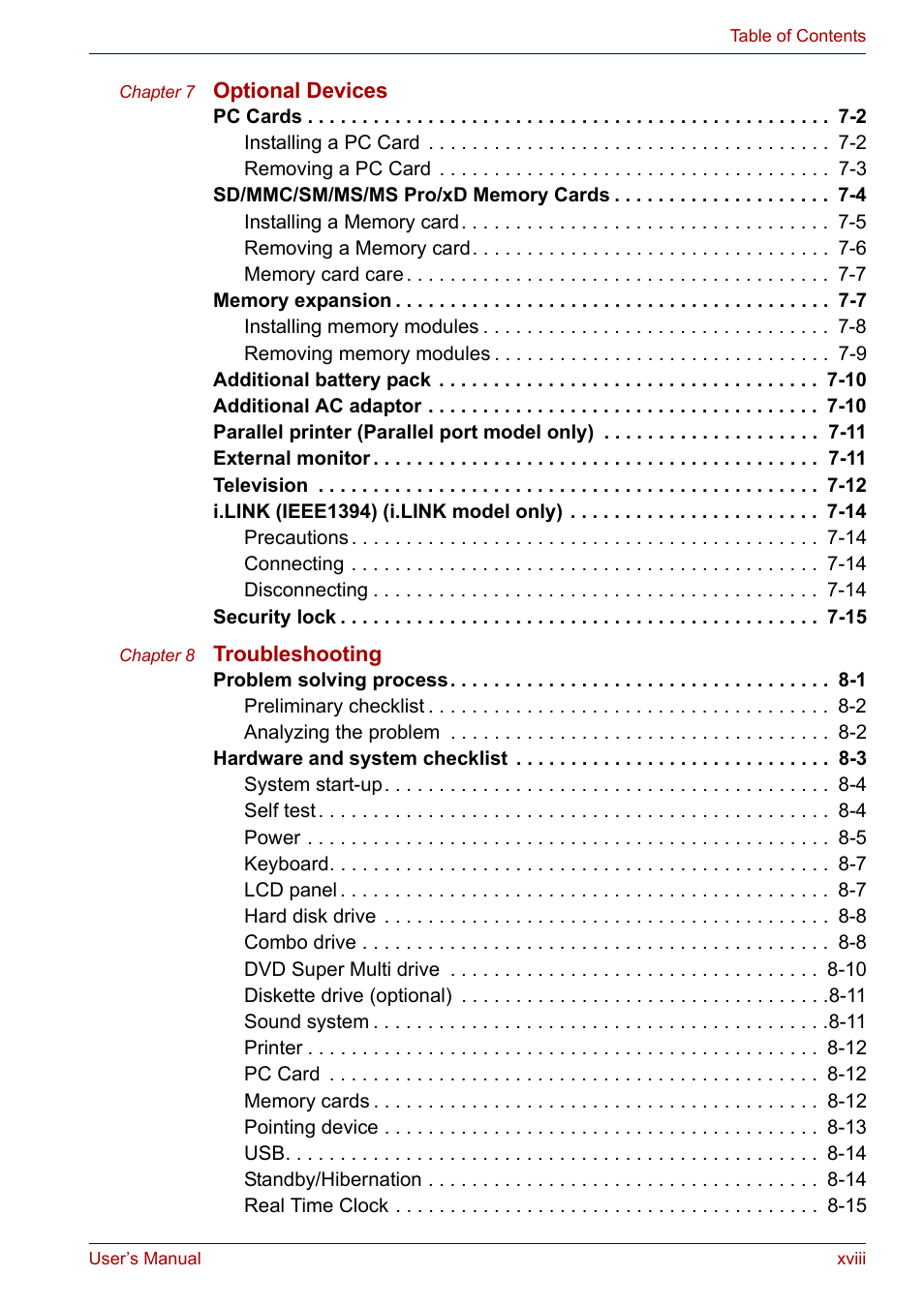 Toshiba SATELLITE M30X User Manual | Page 18 / 155
