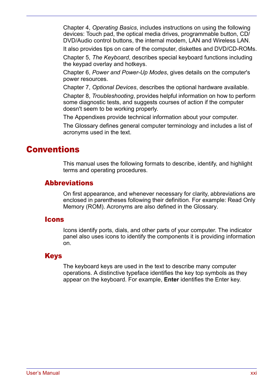 Conventions | Toshiba SATELLITE M30X User Manual | Page 21 / 155