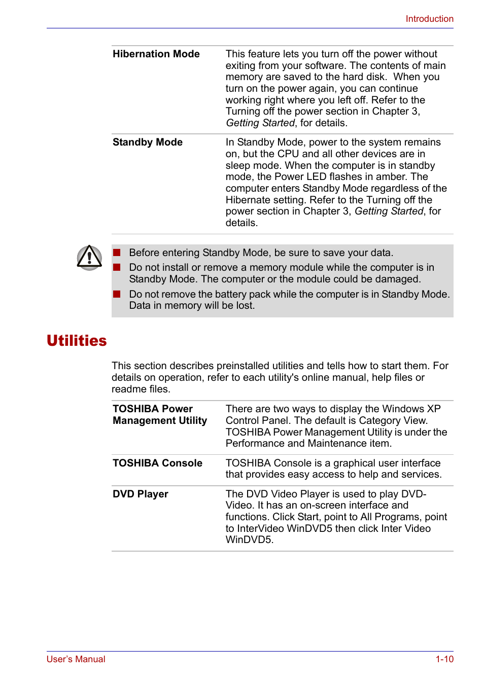 Utilities, Utilities -10 | Toshiba SATELLITE M30X User Manual | Page 32 / 155