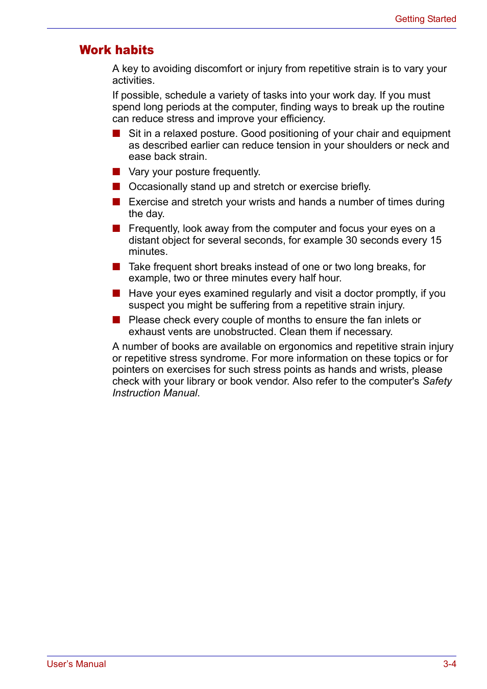 Work habits, Work habits -4 | Toshiba SATELLITE M30X User Manual | Page 52 / 155