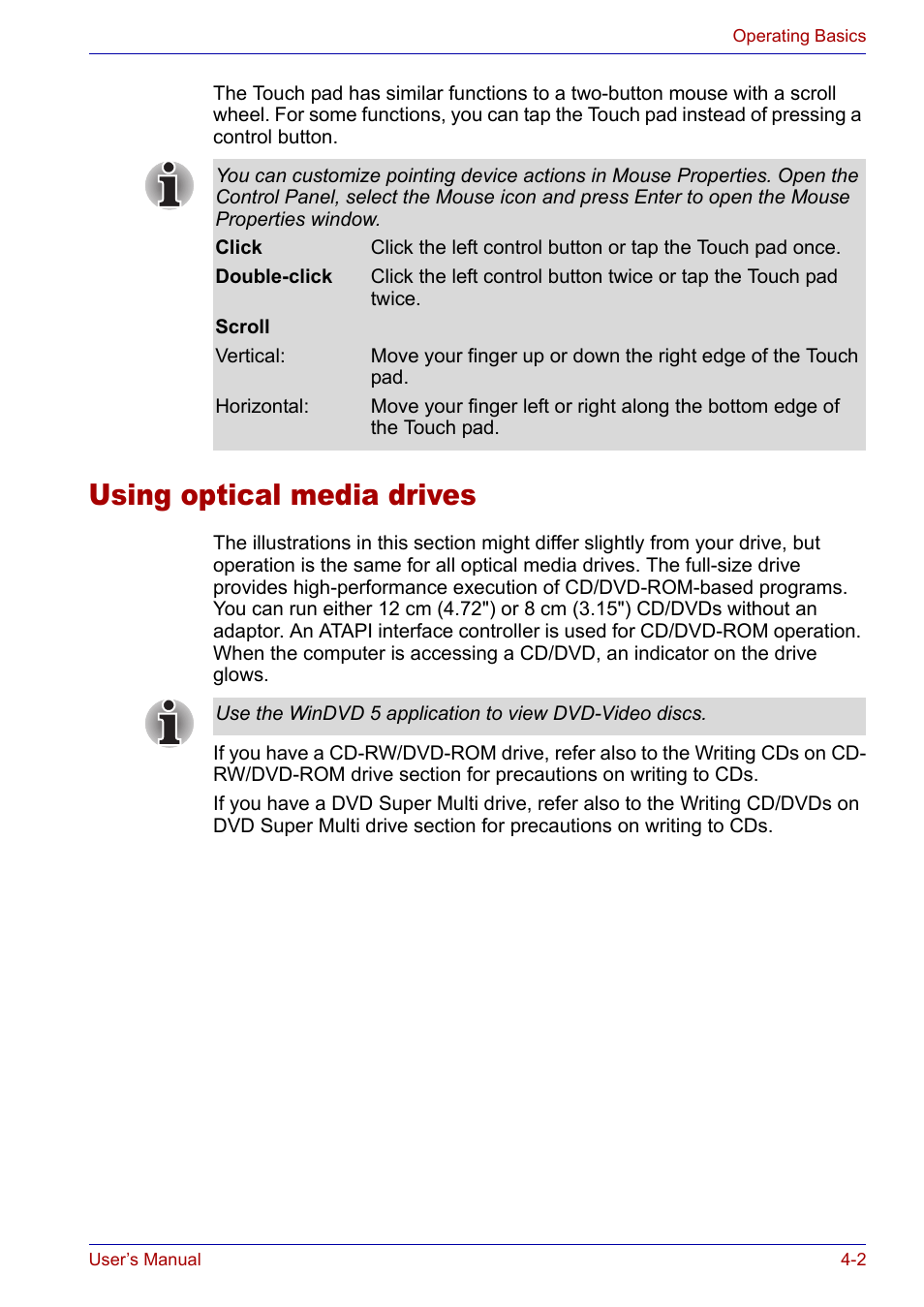 Using optical media drives, Using optical media drives -2 | Toshiba SATELLITE M30X User Manual | Page 63 / 155