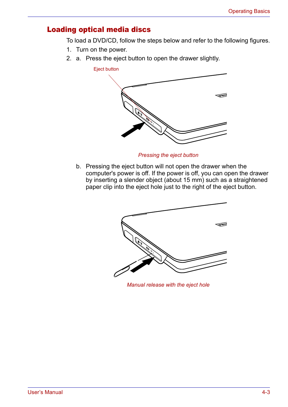 Loading optical media discs, Loading optical media discs -3 | Toshiba SATELLITE M30X User Manual | Page 64 / 155