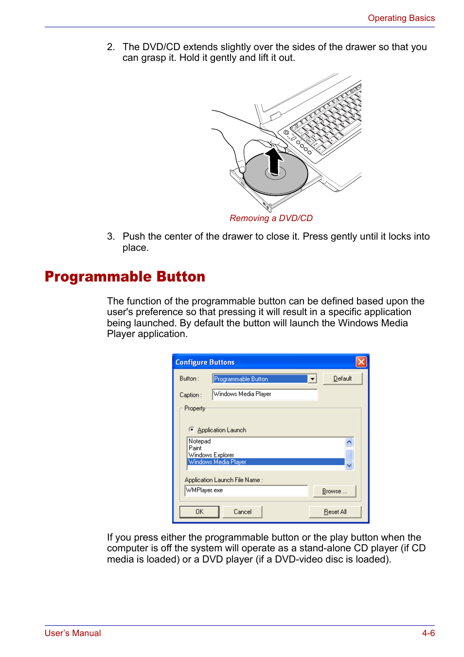 Programmable button, Programmable button -6 | Toshiba SATELLITE M30X User Manual | Page 67 / 155